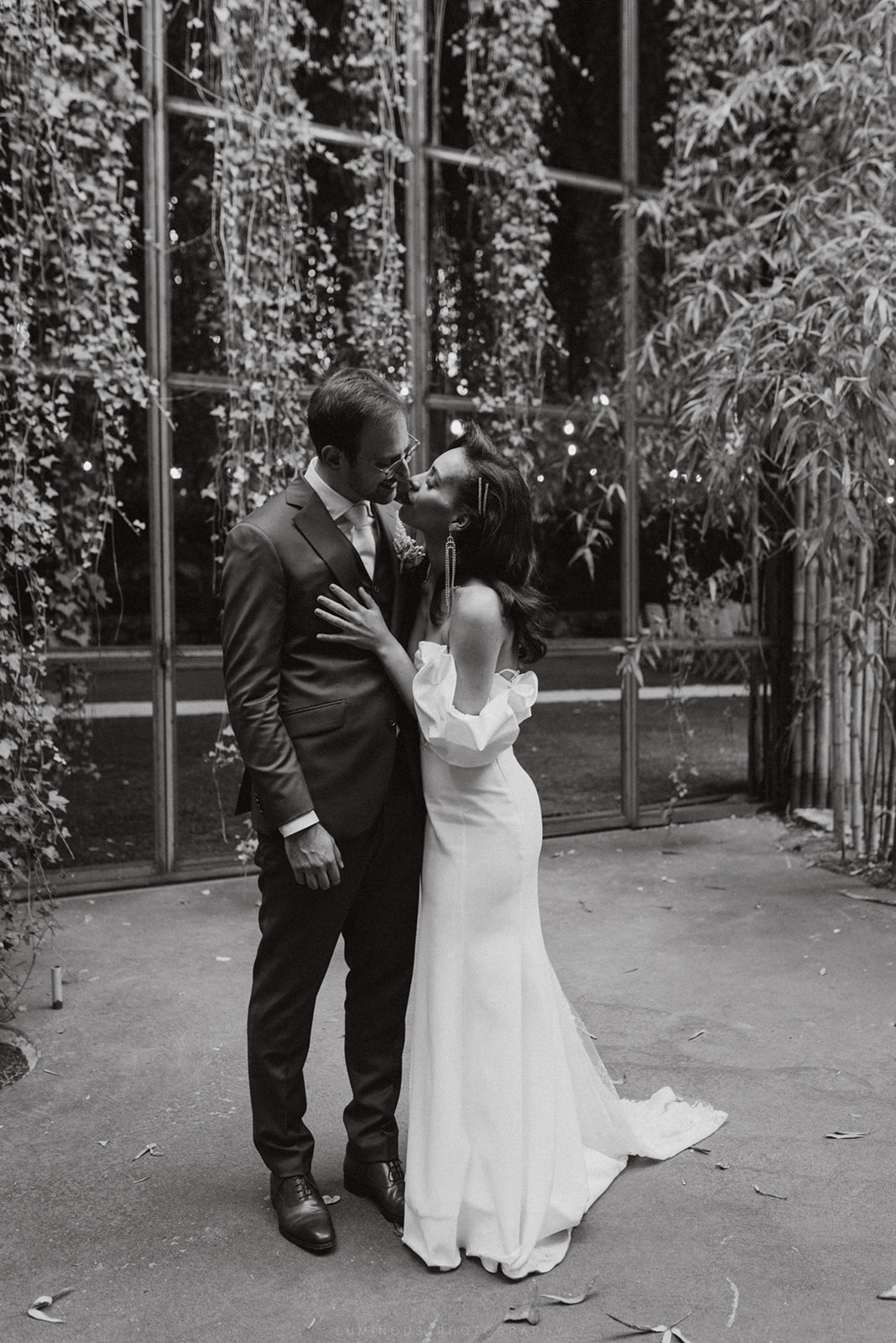 elegant couple in black and white photo, high fashion gown, rime arodaky