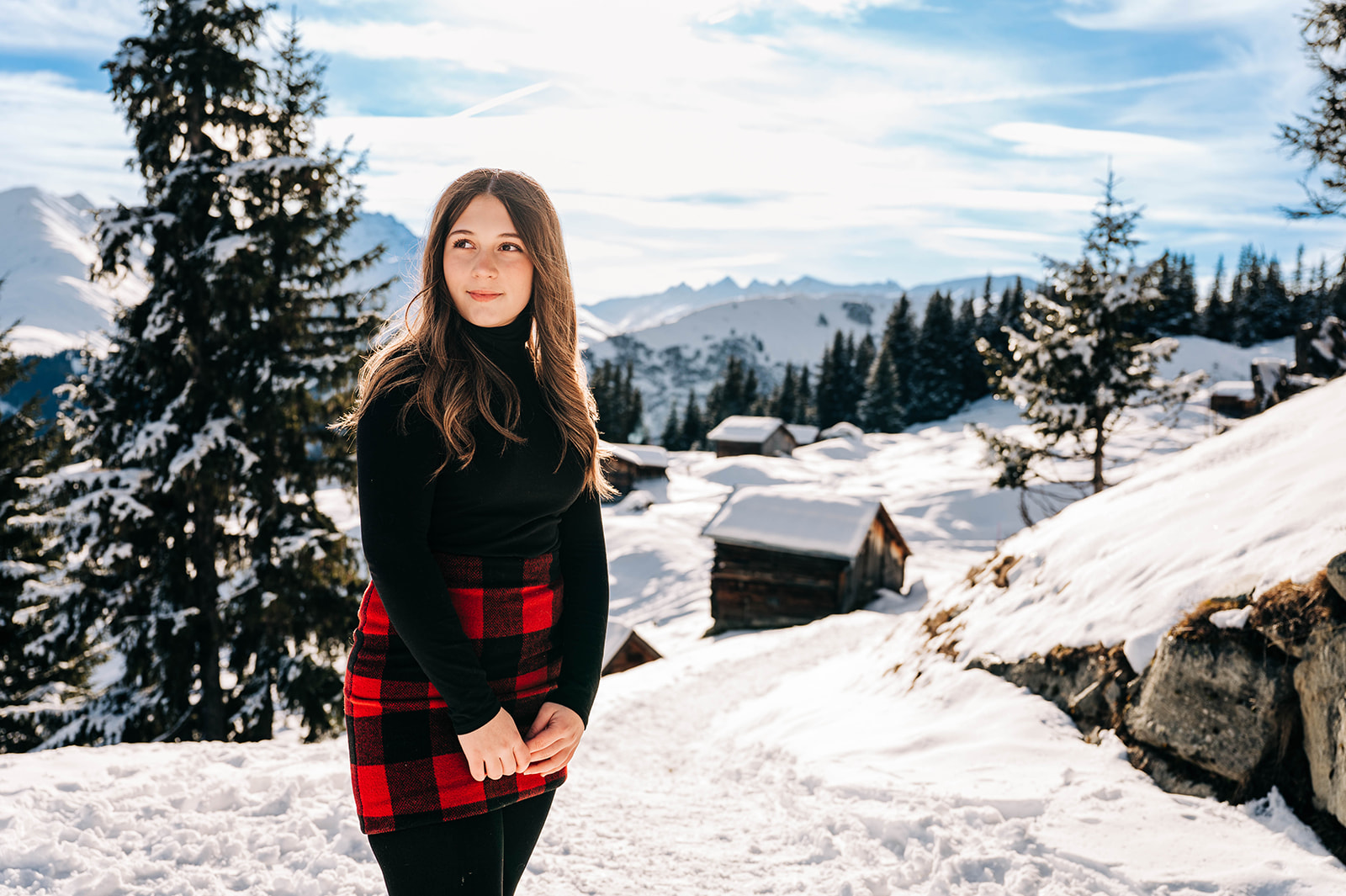 Teenage portraits Swiss Alps Winter Snow Switzerland