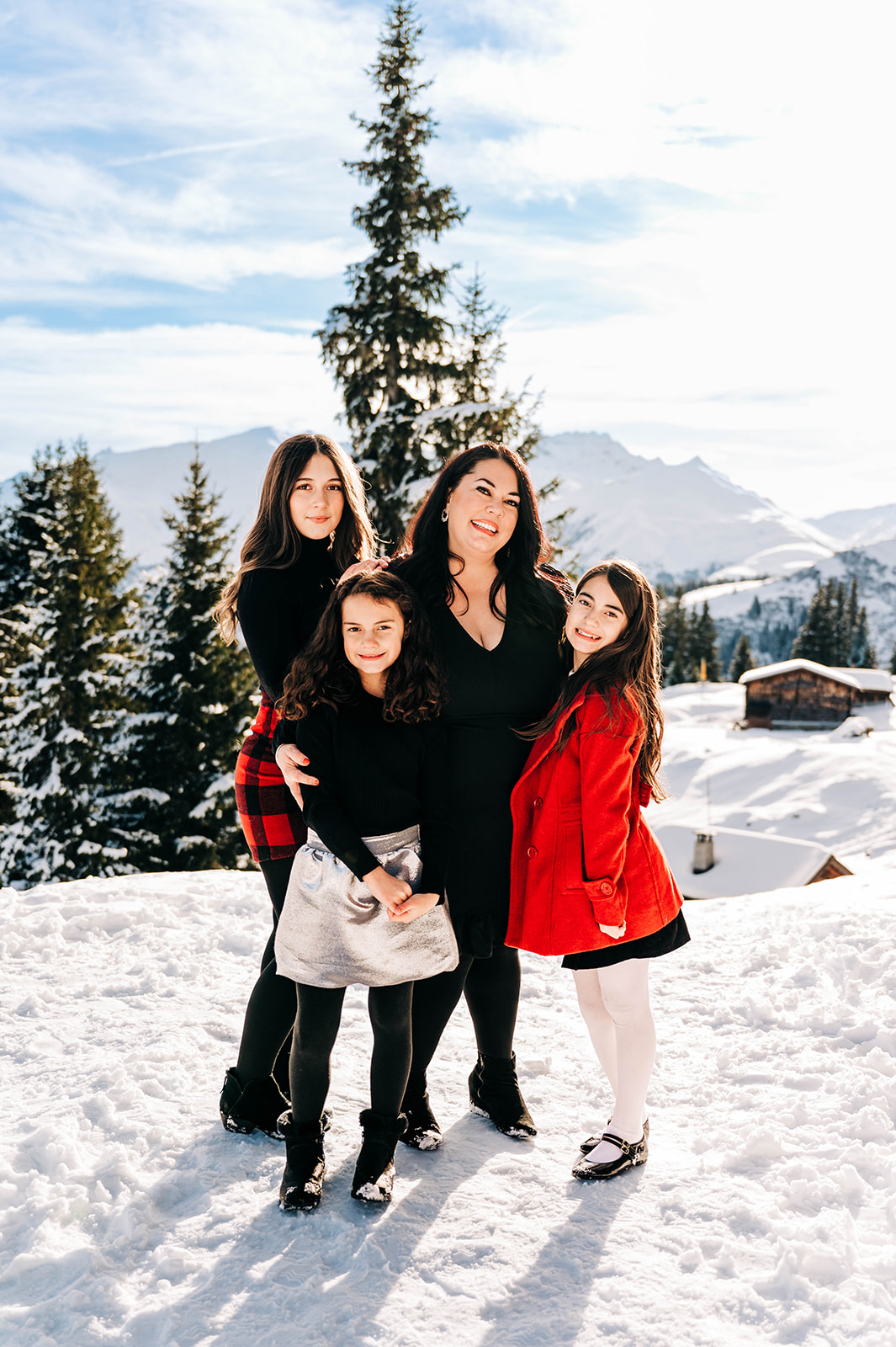 Mother and Daughters Family Photos Winter Snow Swiss Alps Switzerland