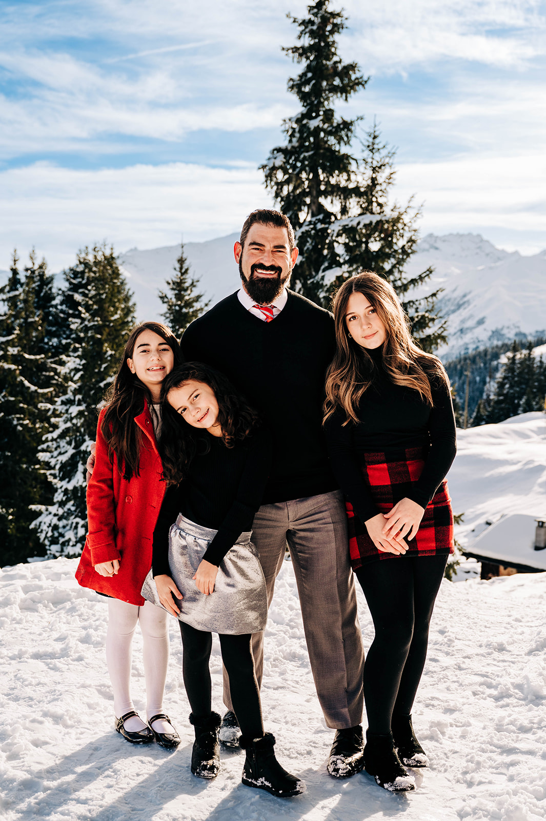 Father and Daughters Swiss Alp Winter Snow Family Photos Switzerland