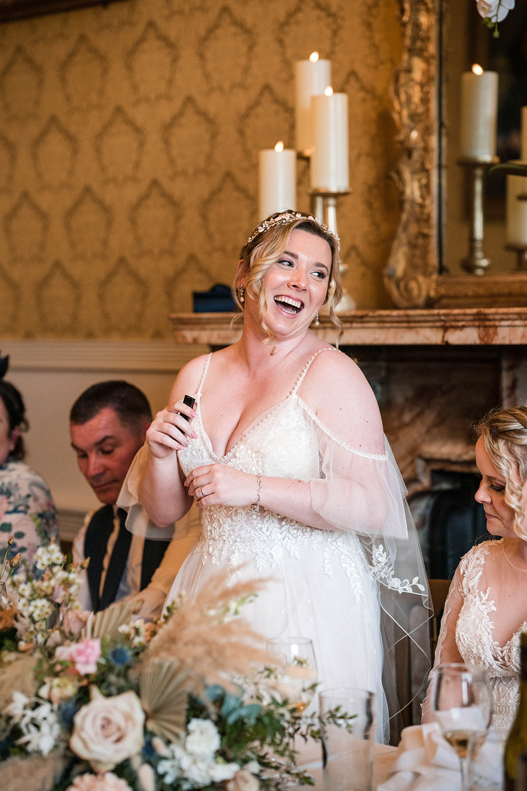 brides speech at table Zara Davis Wedding Photography Cotswolds Grittleton House Gloucestershire Wiltshire