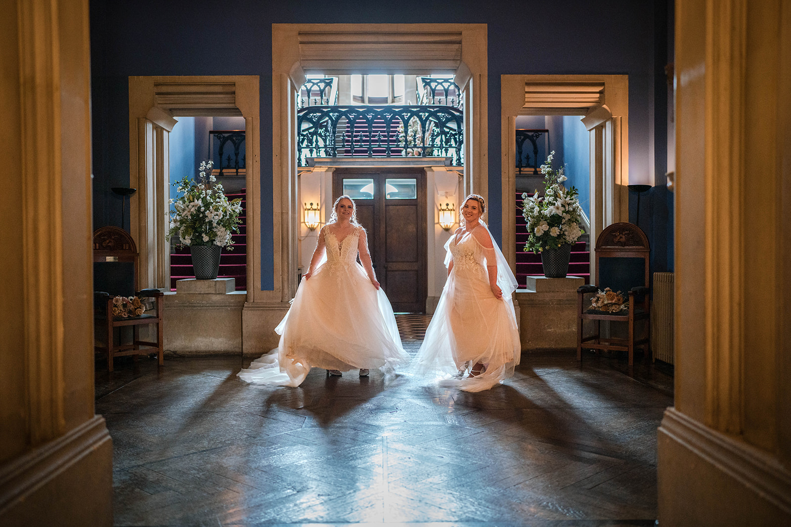 portrait session two brides dancing Zara Davis Wedding Photography Cotswolds Grittleton House Gloucestershire Wiltshire