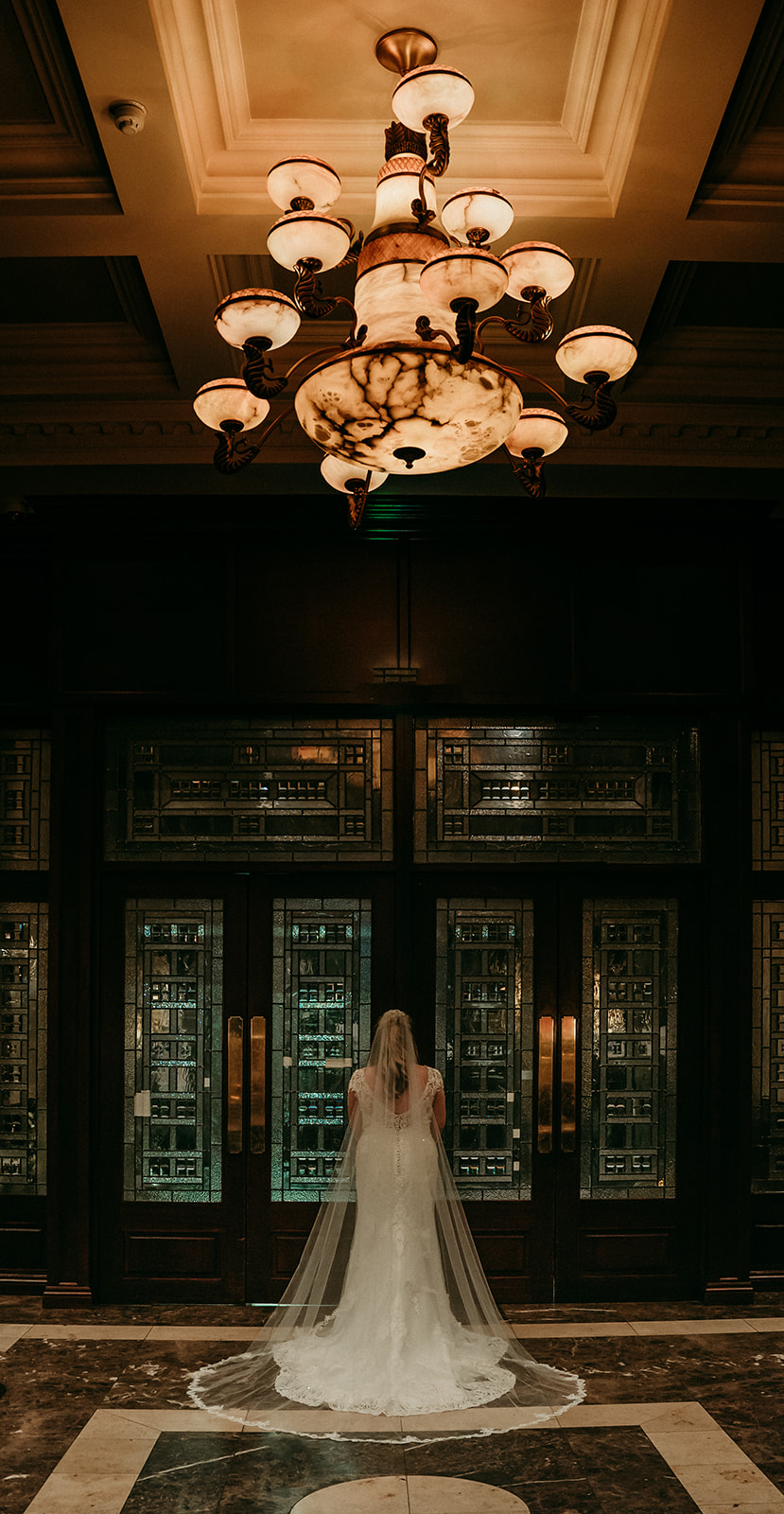 Bridal portrait at the front door of the mount Errigal hotel wedding
