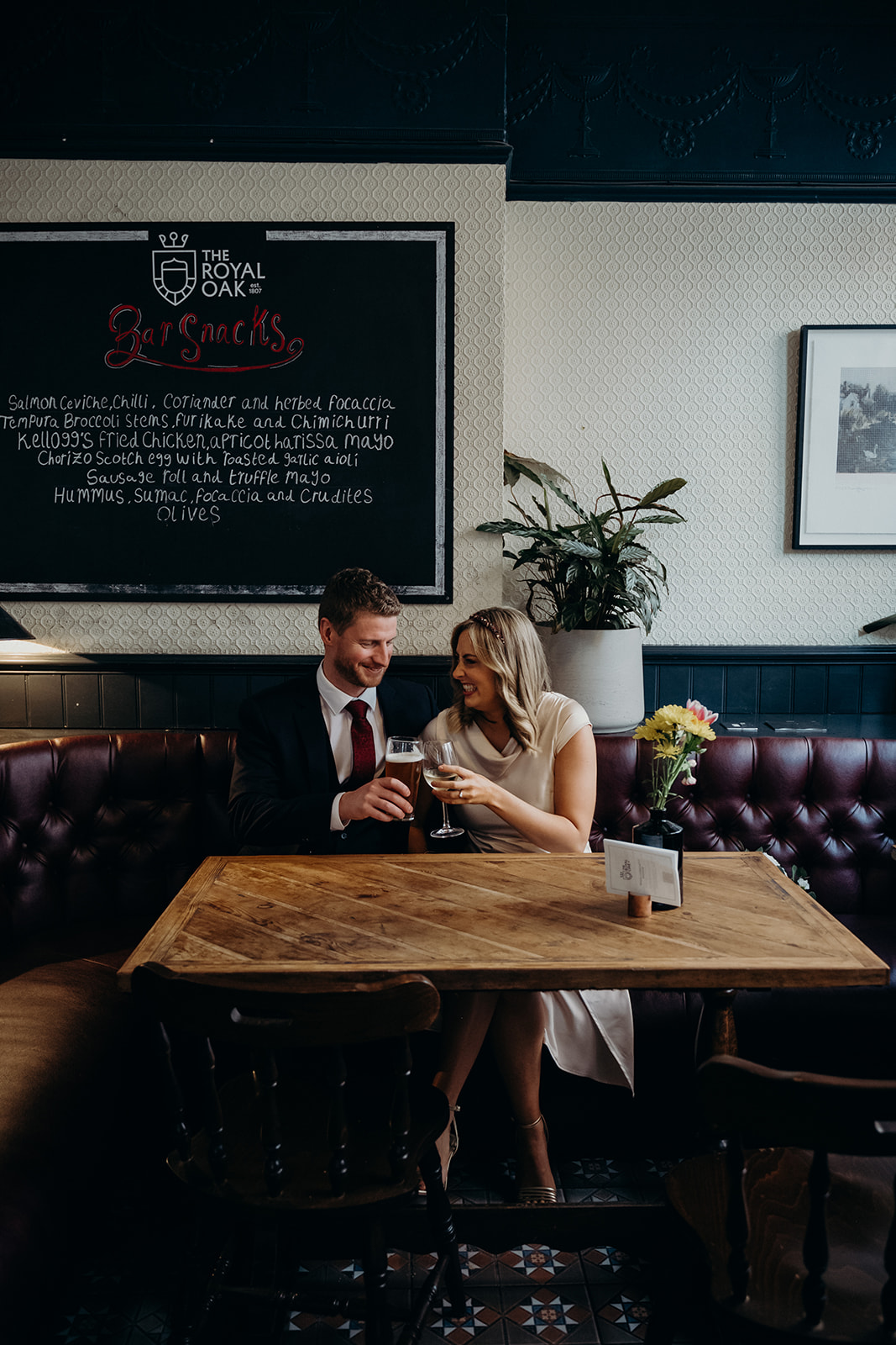 Wedding couple at the Royal Oak Pub in Marylebone