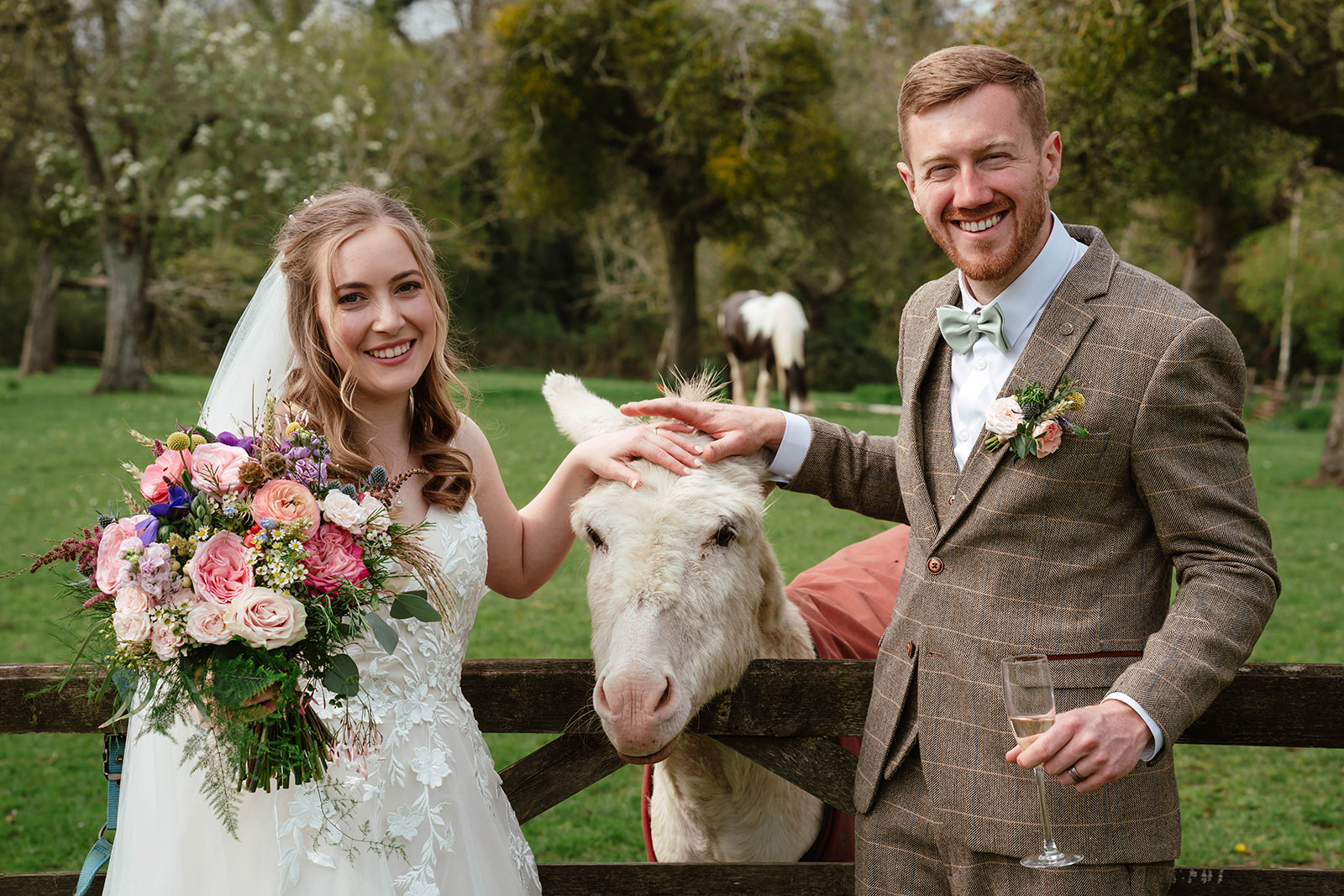 Zara Davis Wedding Photography Milton End Barn Arlingham Gloucestershire Cheltenham Cotswolds bride groom donkey