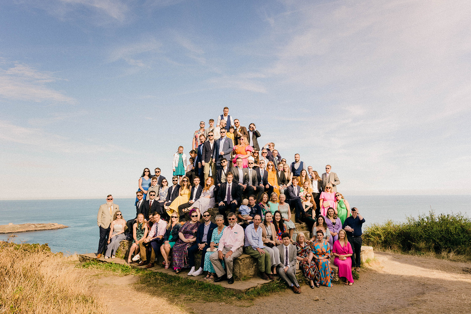 big group photo of wedding party on killiney hill