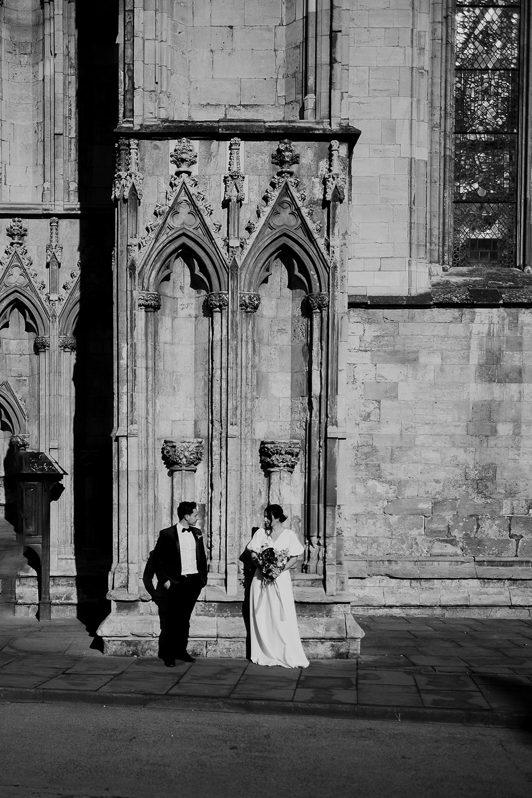 Bride & Groom outside York Minster for their city elopement