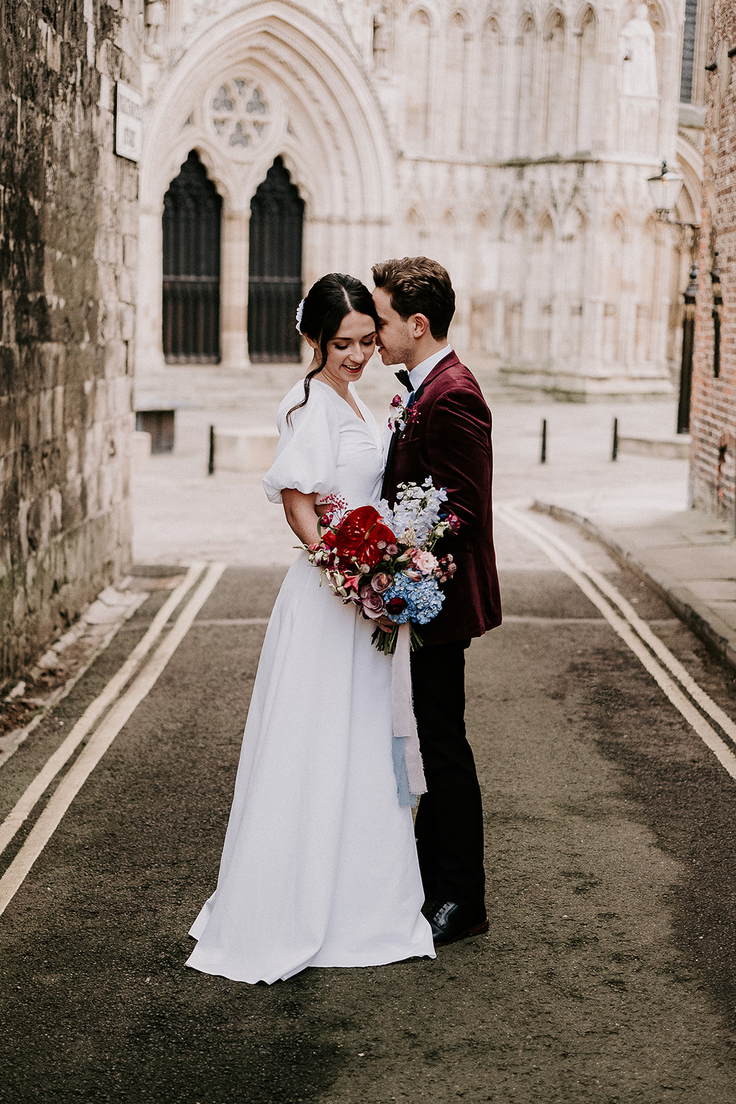 Couple outside of York Minster for their Winter City Elopement 
