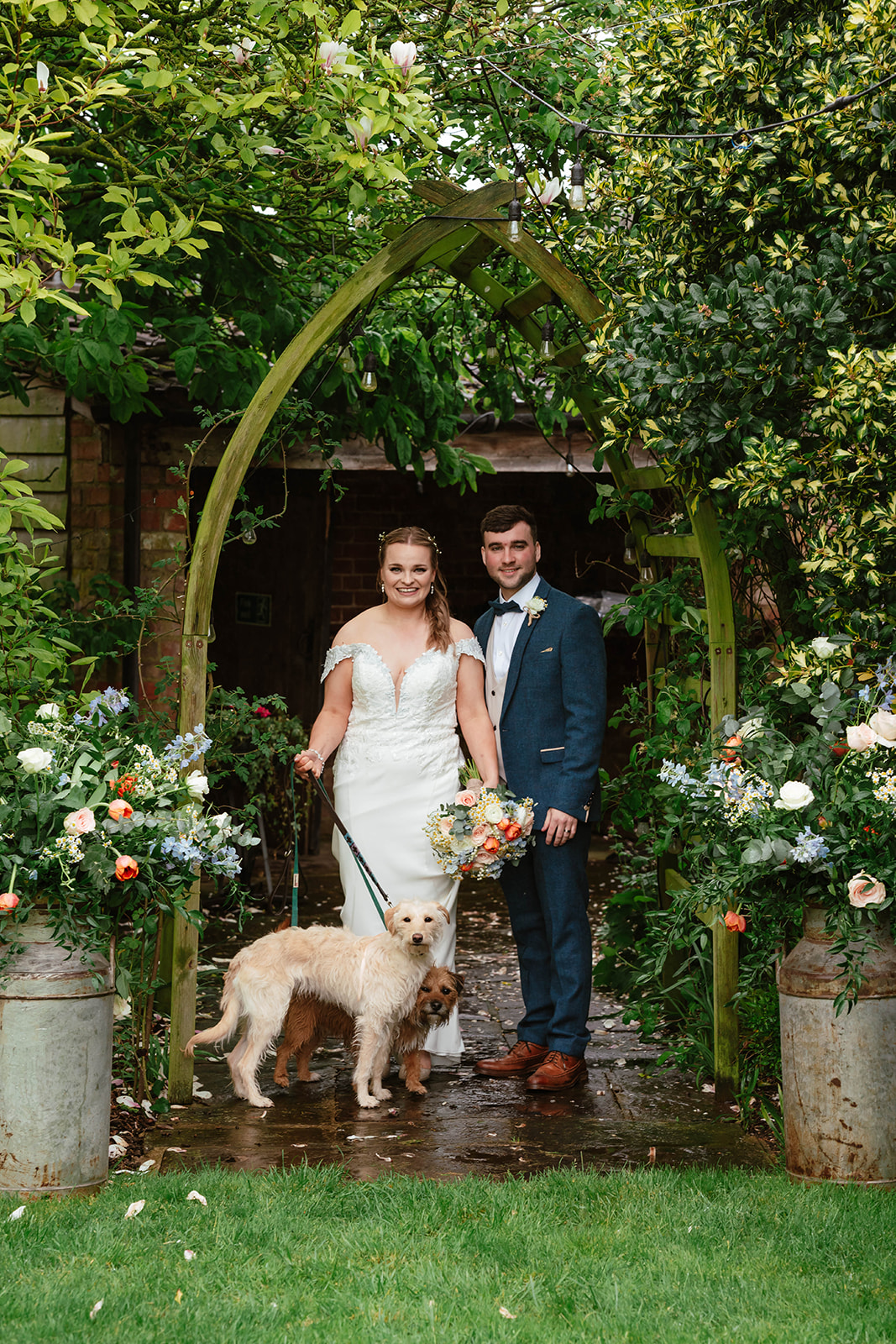 Zara Davis Wedding Photography Moor Farm Moreton Valance Gloucestershire Cotswolds Portrait of bride groom and dogs
