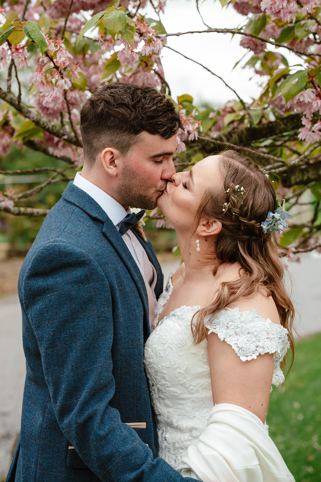 Zara Davis Wedding Photography Moor Farm Moreton Valance Gloucestershire Cotswolds bride groom in apple blossom