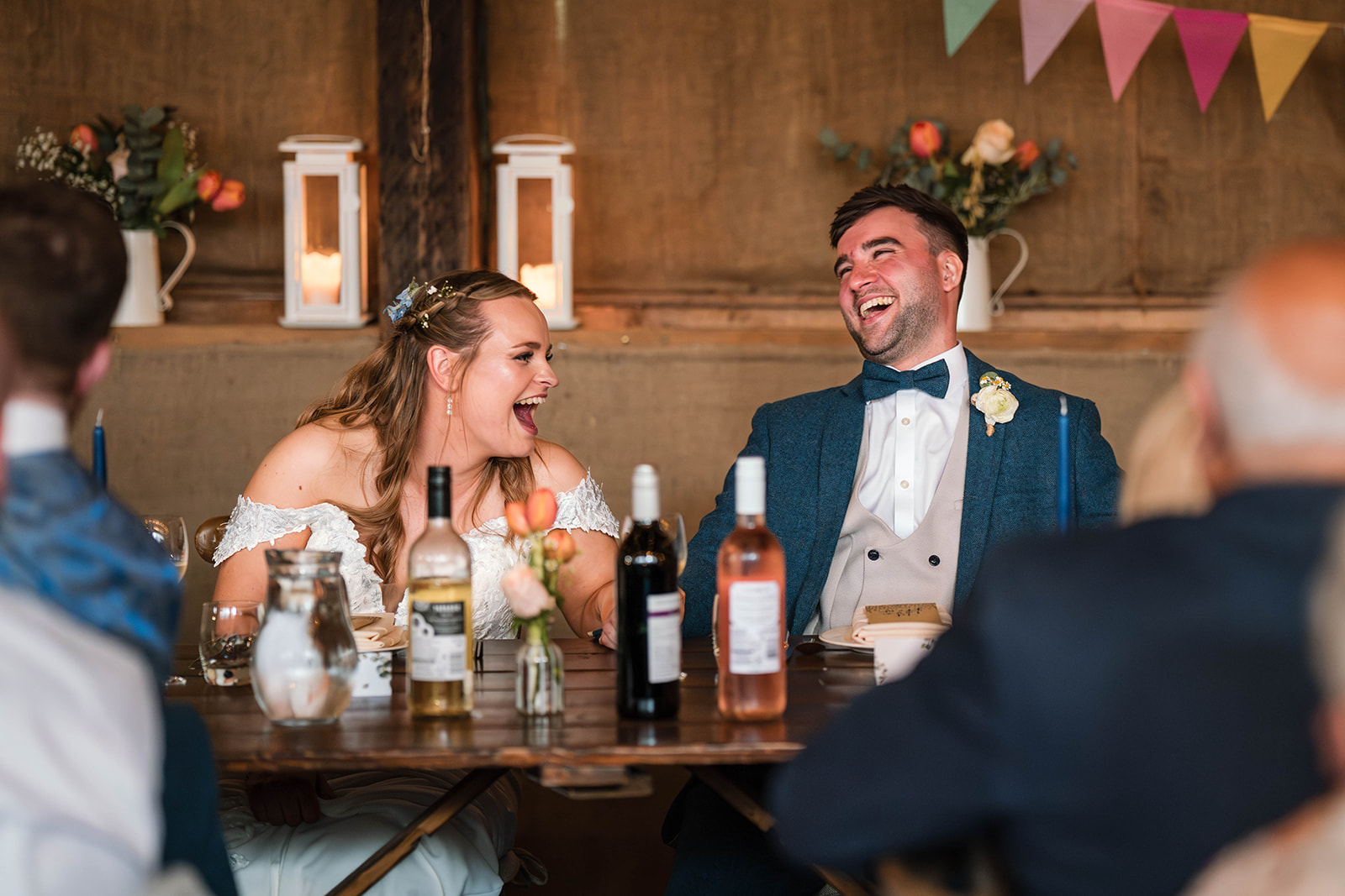 Zara Davis Wedding Photography Moor Farm Moreton Valance Gloucestershire Cotswolds couple laughing speeches