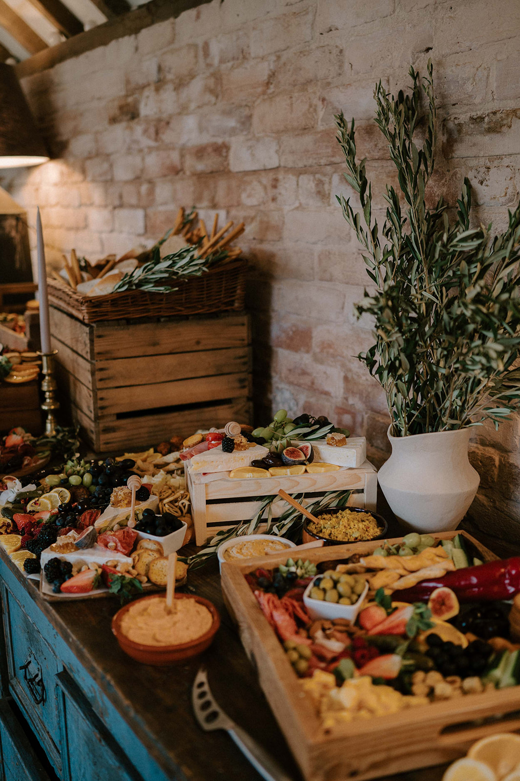 luxury wedding grazing board with cheeses and fruits for intimate wedding at Iscoyd park