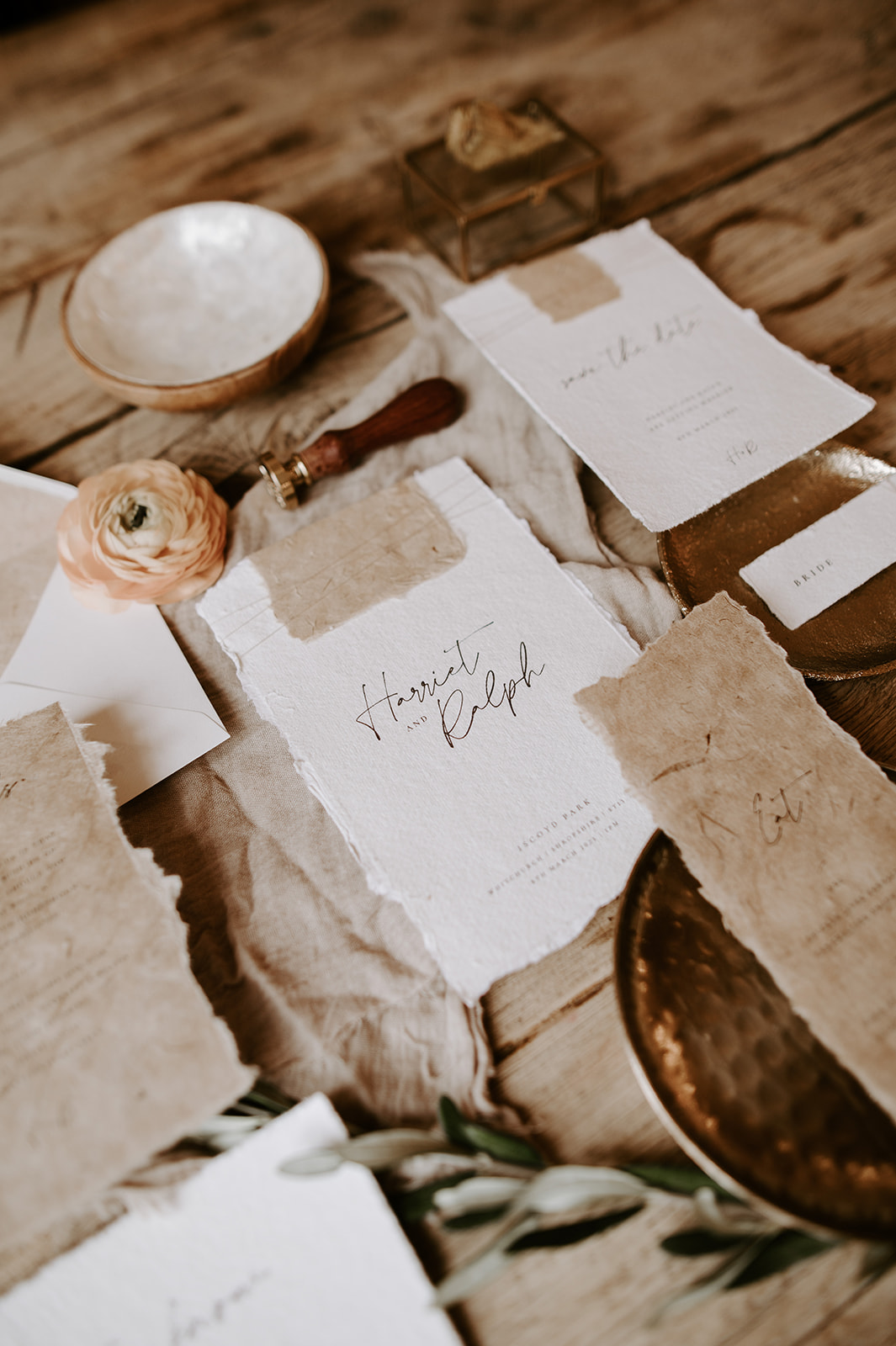 luxury wedding invitation stationery suite flat lay at iscoyd park