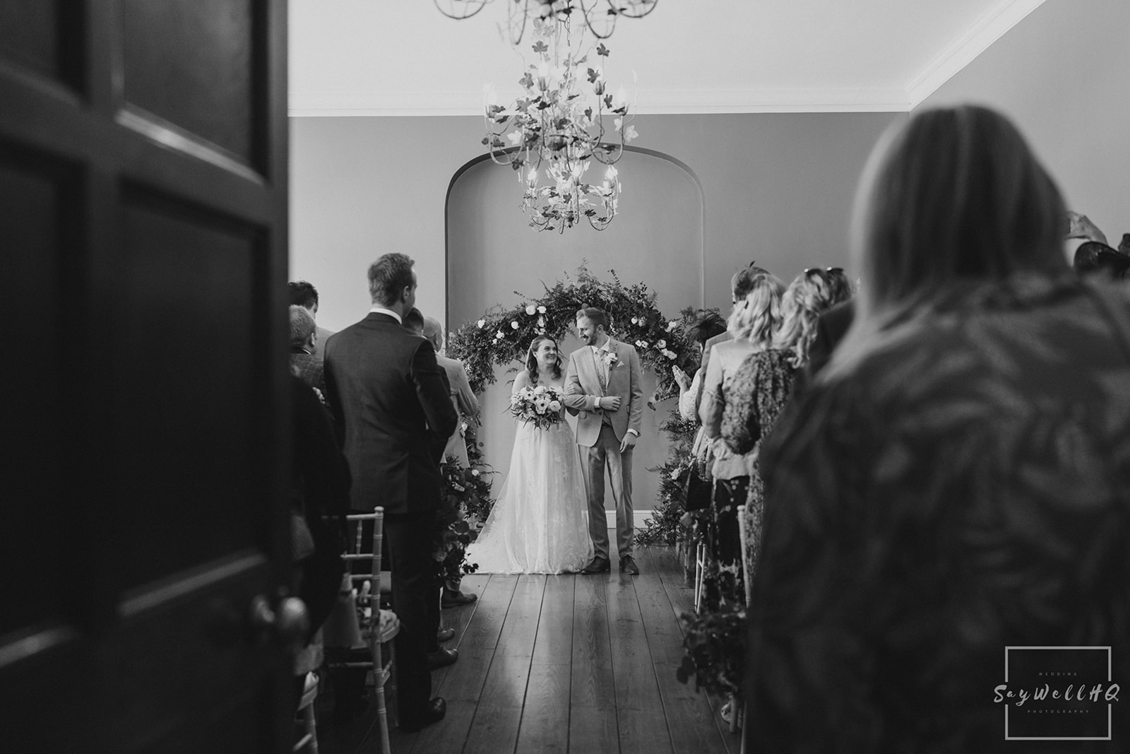 Documentary Wedding Photography Portfolio - bride and groom waiting to walk down the wedding aisle at Hodsock priory