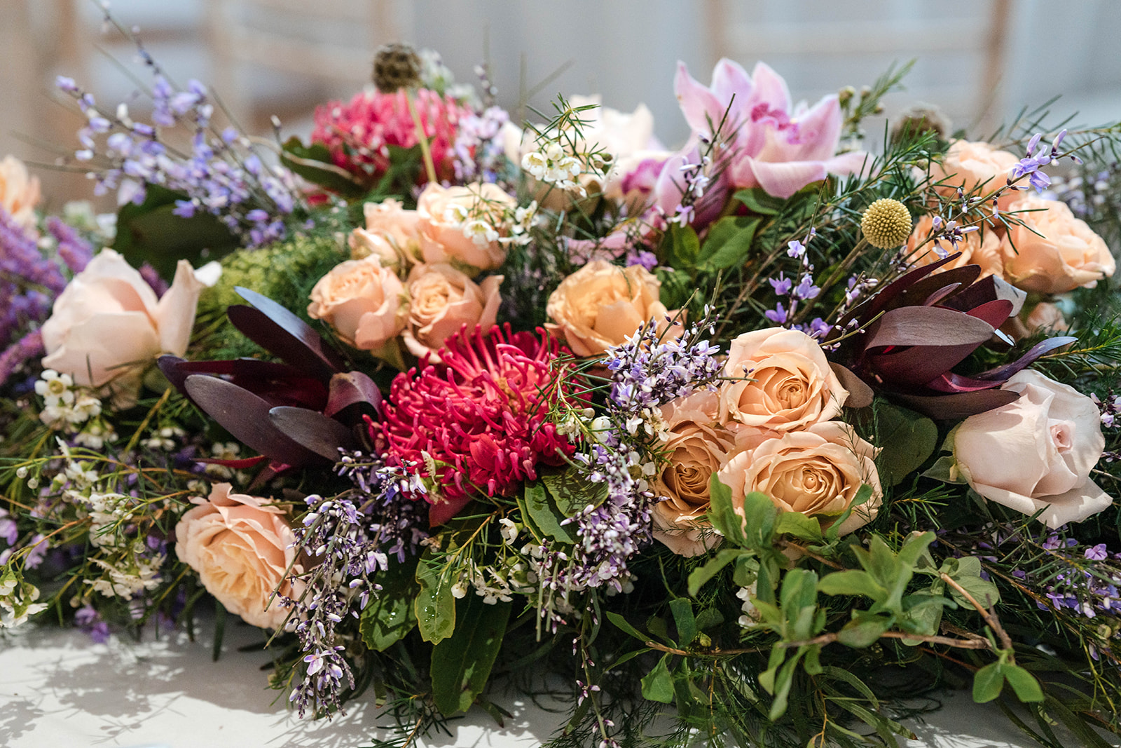 top table florals Matara Wedding Zara Davis Photography Cotswolds Gloucestershire Cheltenham Stroud