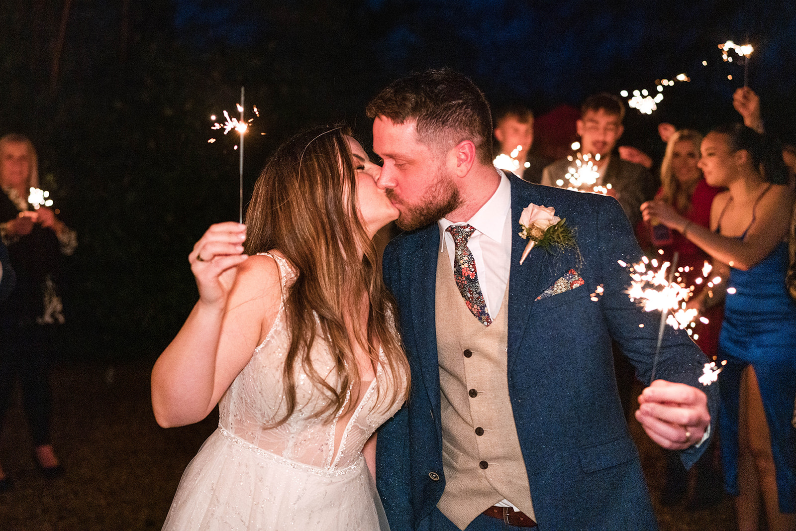 kiss during sparklers Matara Wedding Zara Davis Photography Cotswolds Gloucestershire Cheltenham Stroud