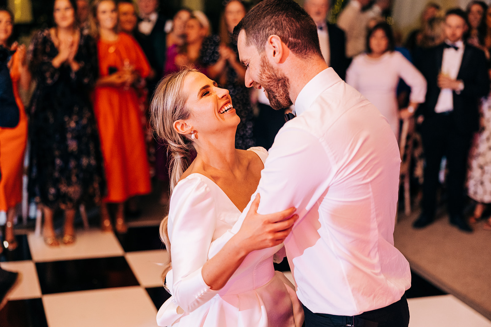Katie and Seán's first dance in clonabreany house, surrounded by all their family and friends