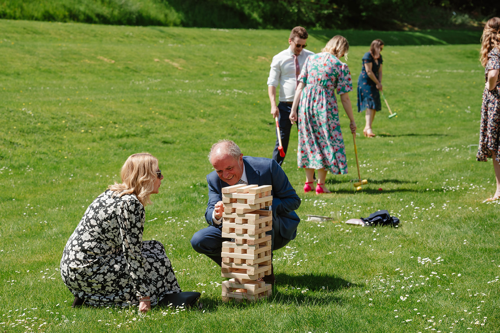 Dumbleton Hall Zara Davis Wedding Photography Worcestershire Gloucestershire Cotswolds garden lawn games jenga