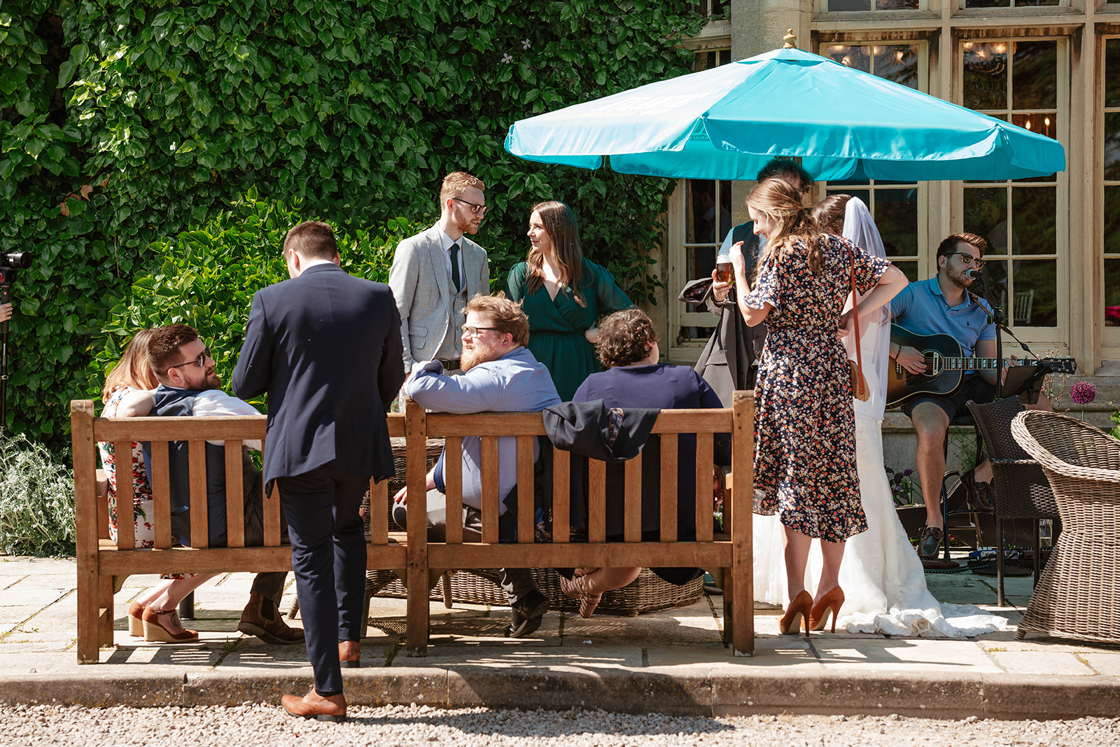 Dumbleton Hall Zara Davis Wedding Photography Worcestershire Gloucestershire Cotswolds drinks reception on terrace