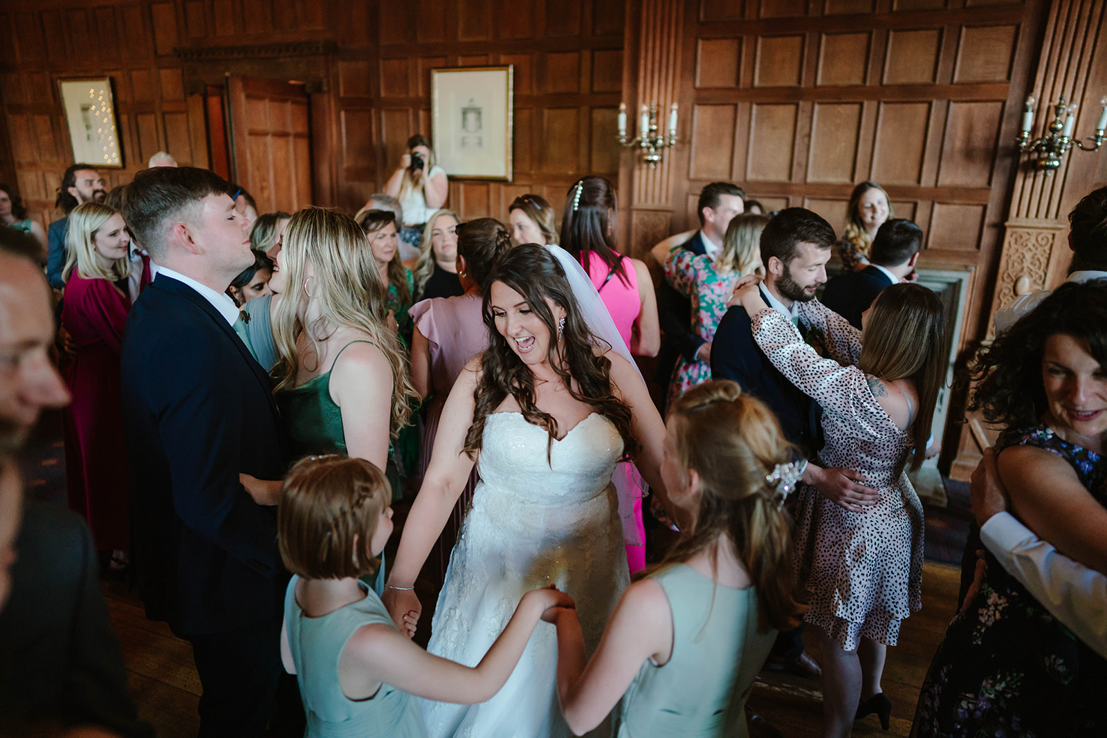 Dumbleton Hall Zara Davis Wedding Photography Worcestershire Gloucestershire Cotswolds guests on dancefloor