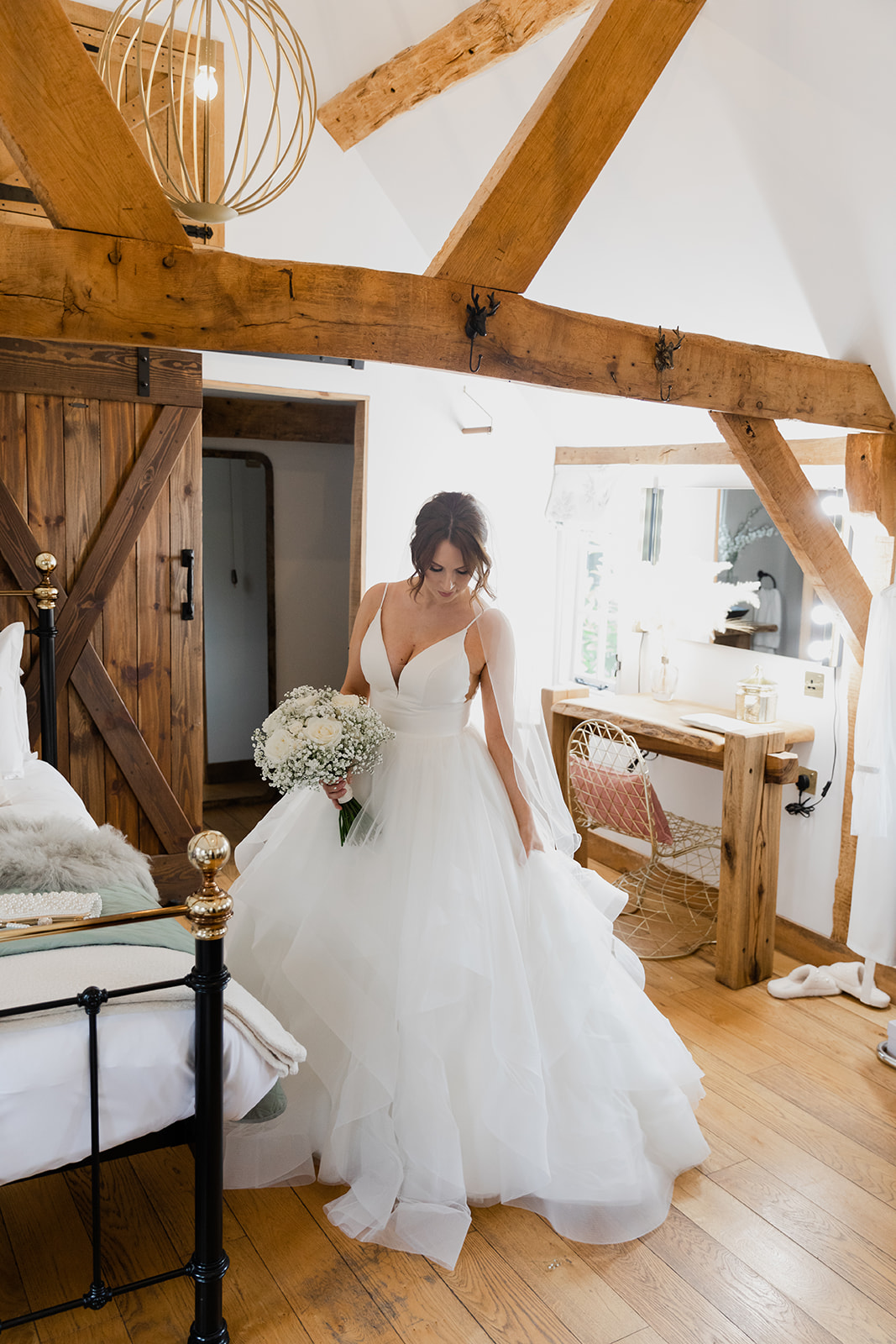 Bride getting ready at Silchester Farm wedding in Hampshire