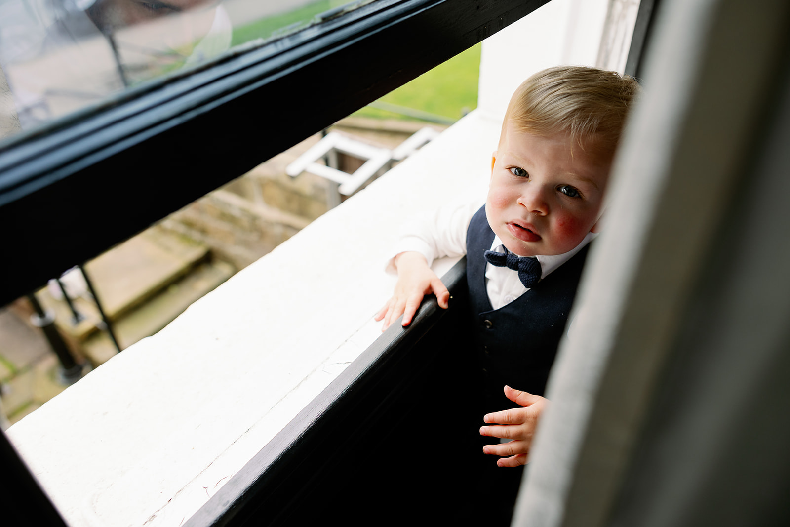A pageboy looking out of the window
