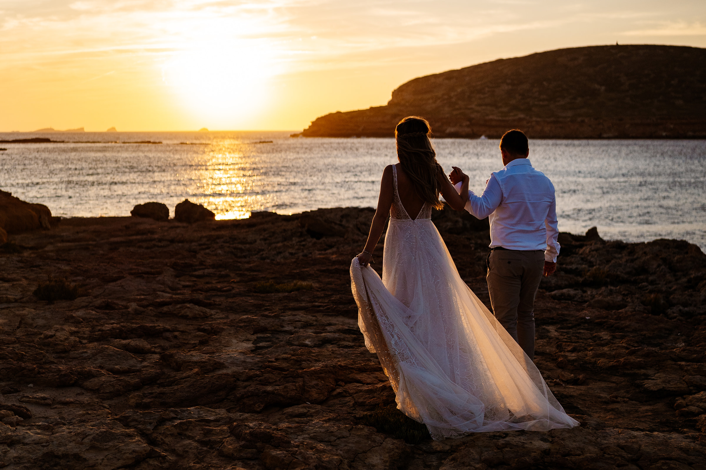 Ibiza sunset wedding, sunset bride