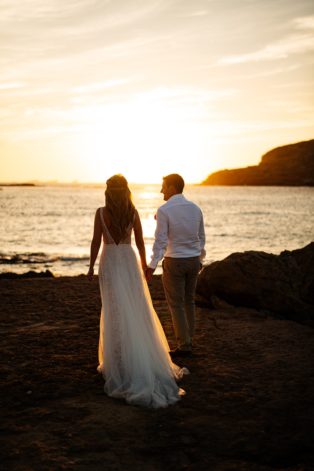 newlyweds, ibiza sunset wedding,