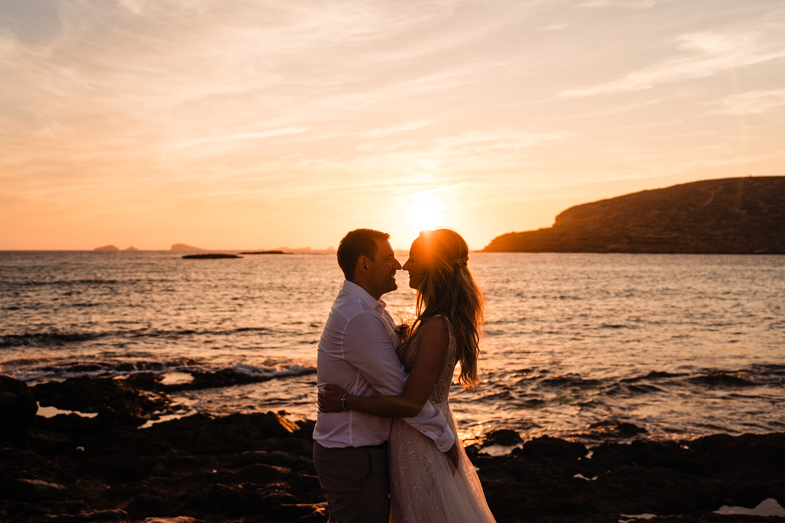 newlyweds, ibiza sunset wedding,