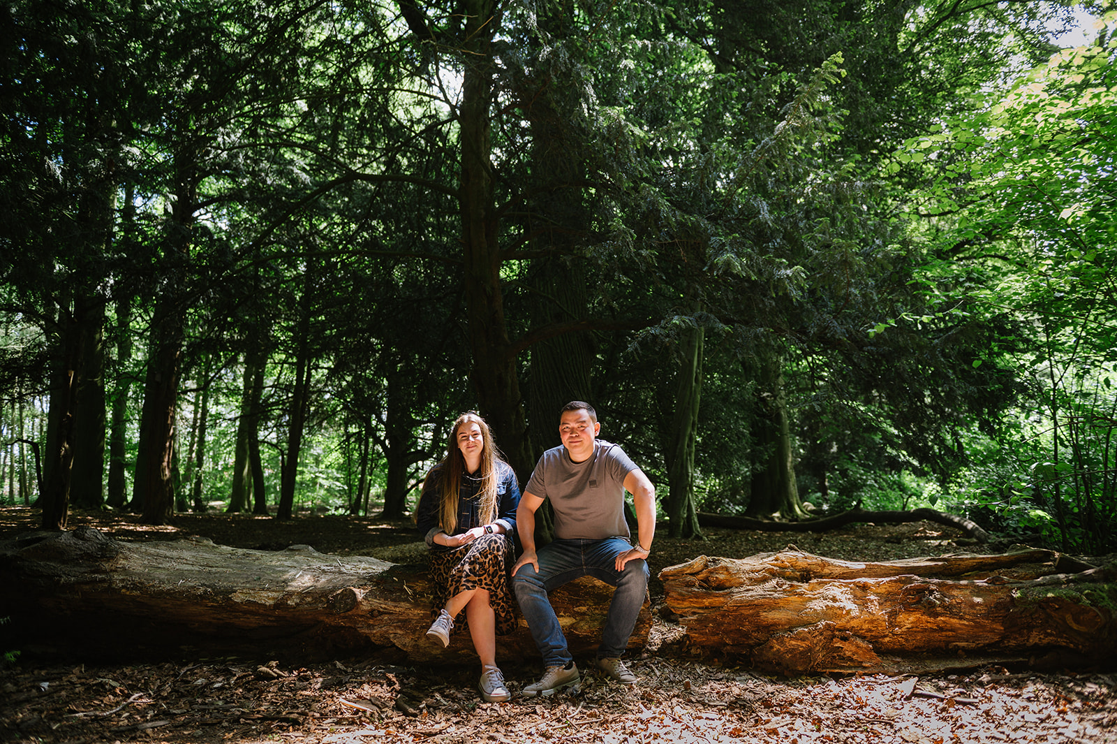 a walk in the woods in Telford for their engagement photos