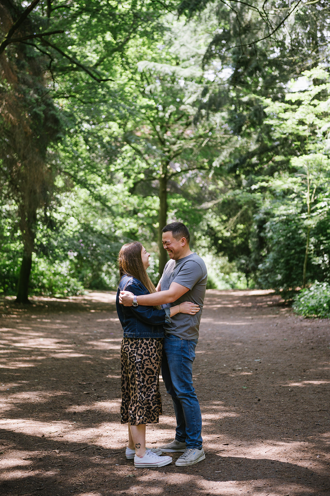 a walk in the woods in Telford for their engagement photos