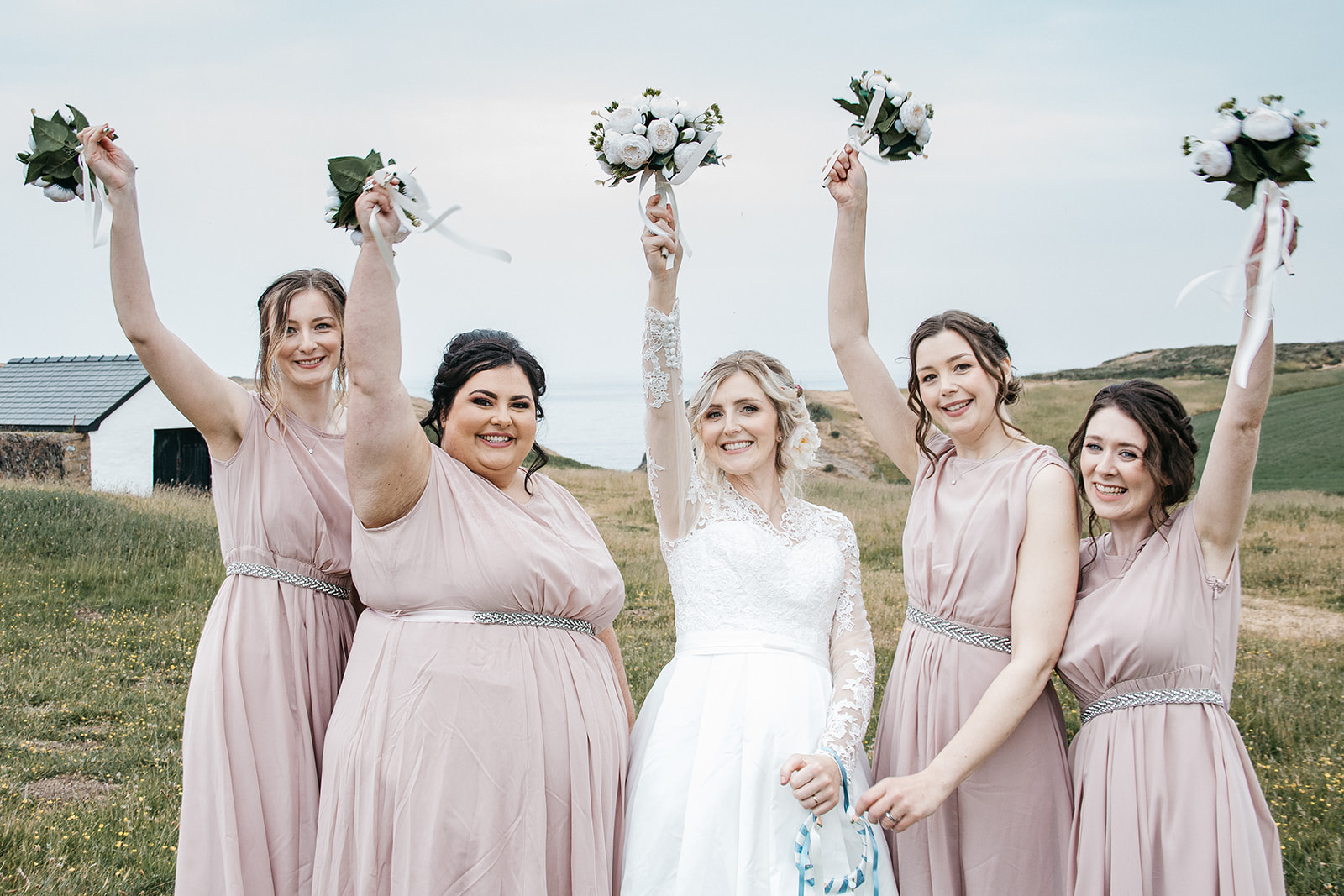Wedding photography of the bridesmaids at Mwnt