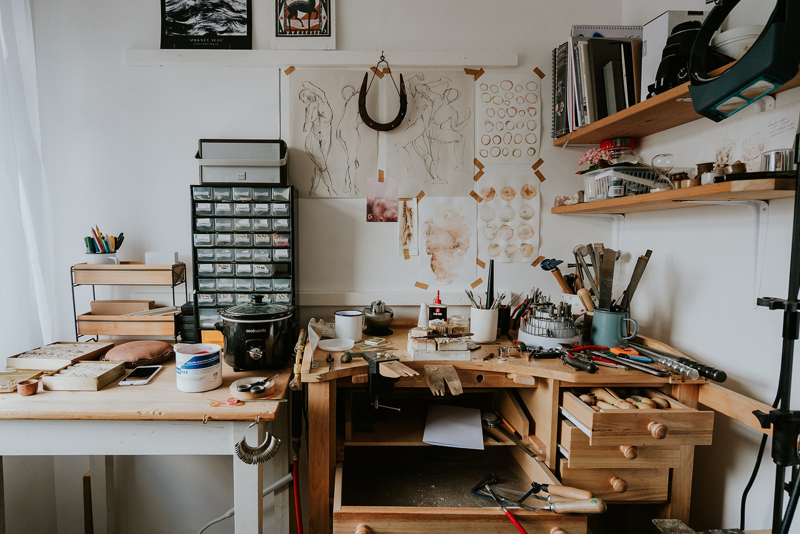 Working bench photo of jewellery maker Sarah Ruth Stanford