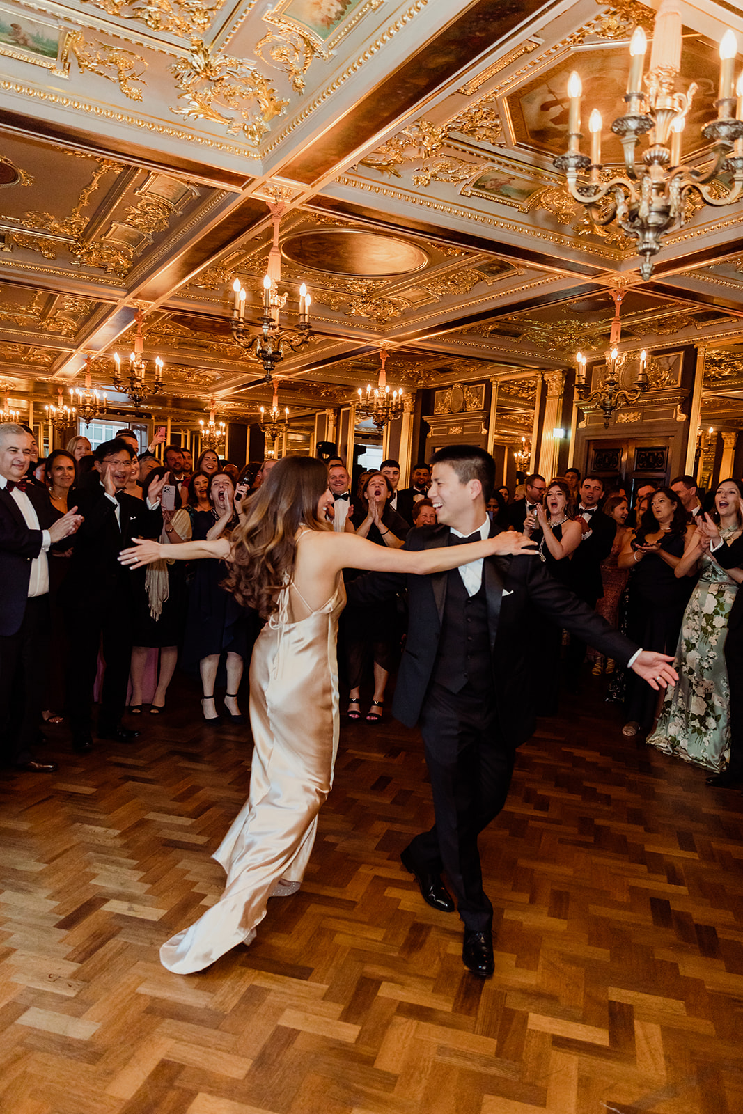 couple dancing at the reception at the wedding reception at Cafe Royal Hotel in London