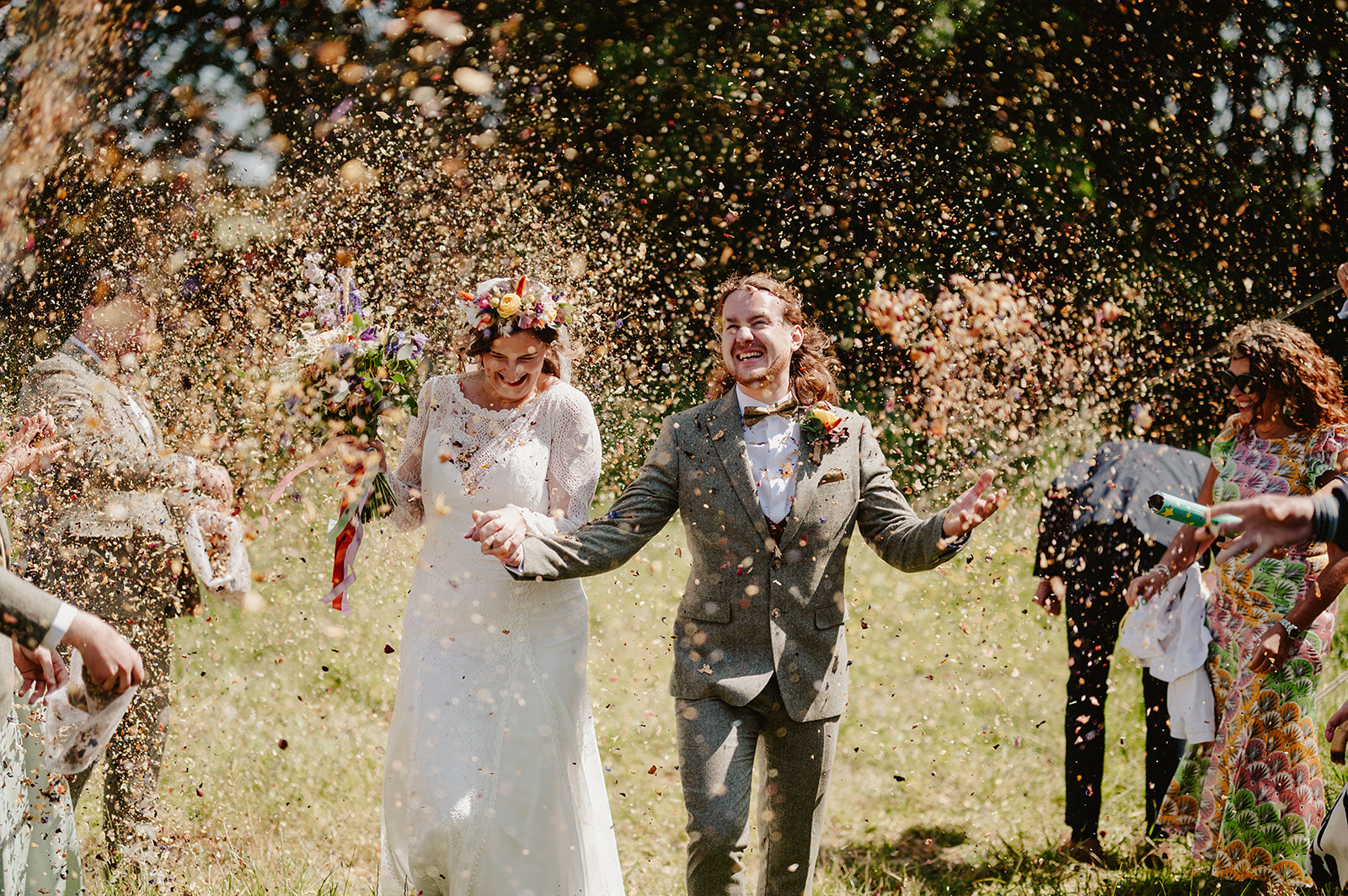 chaotic confetti photo at the kent wedding venue wilderness weddings