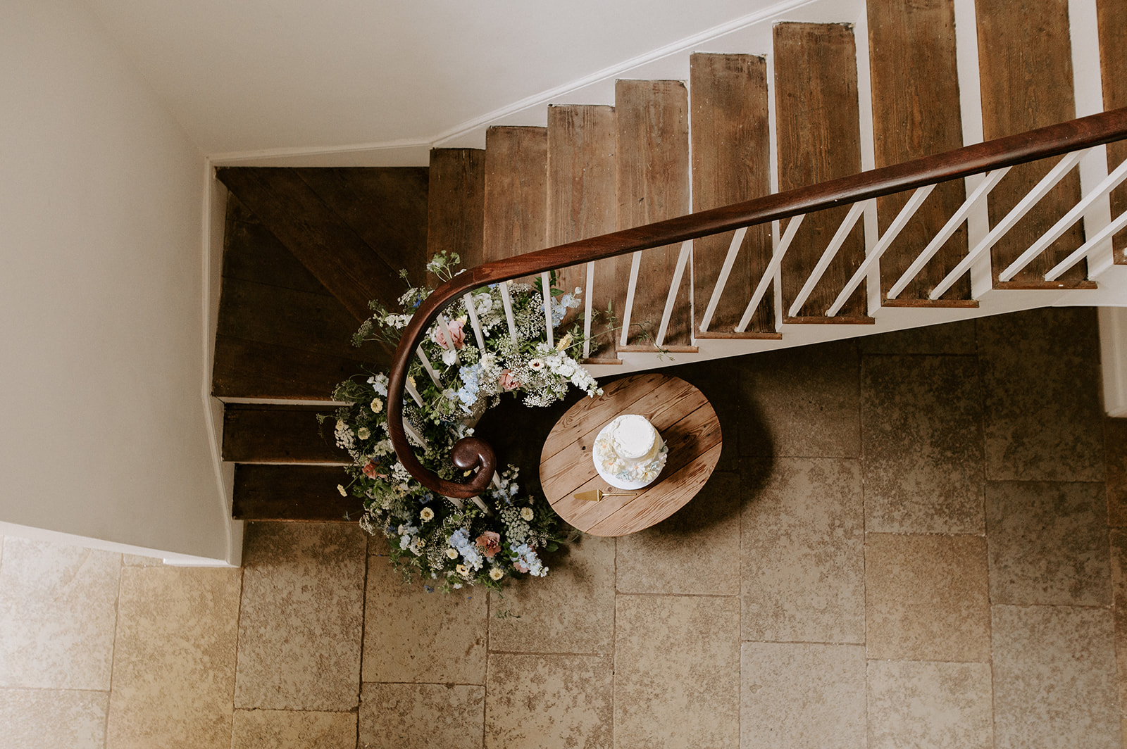 aswarby rectory staircase with spring florals