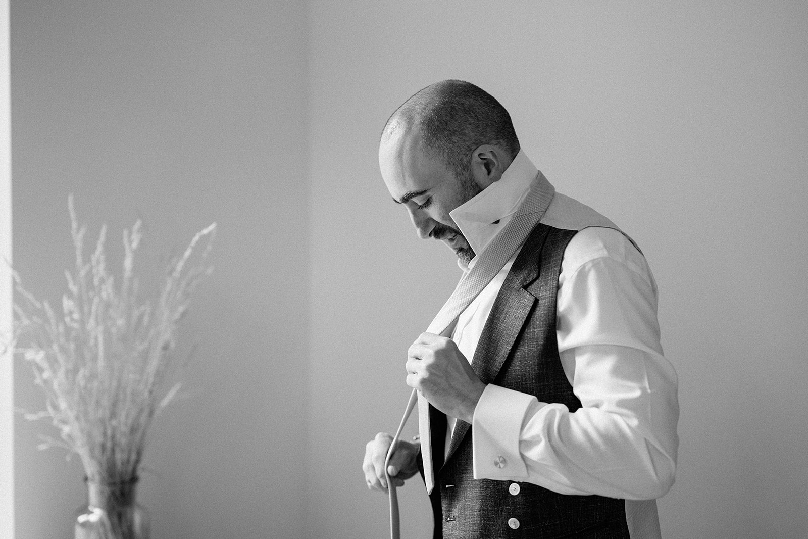 groom getting ready at aswarby rectory