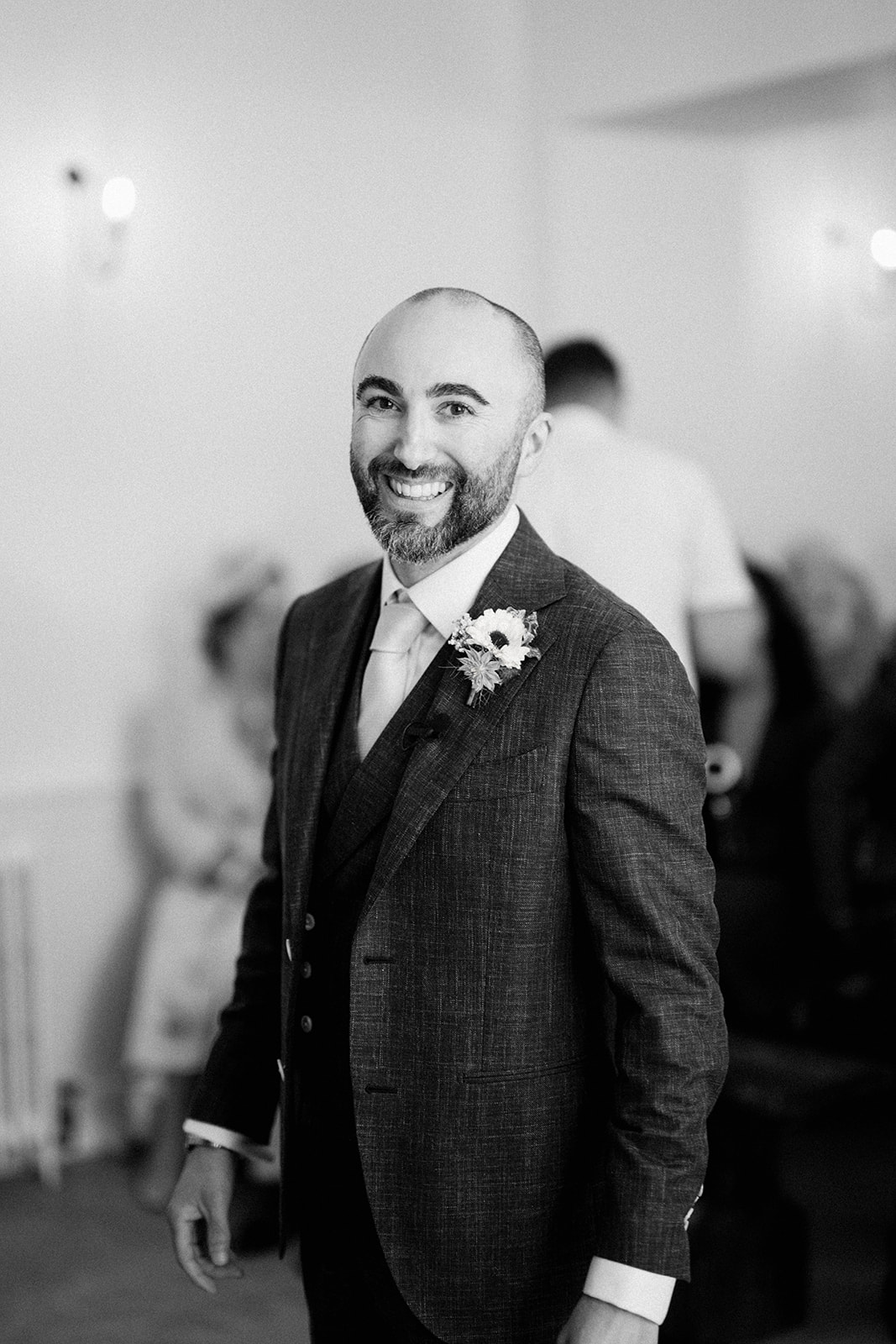 groom smiling before ceremony at aswarby rectory