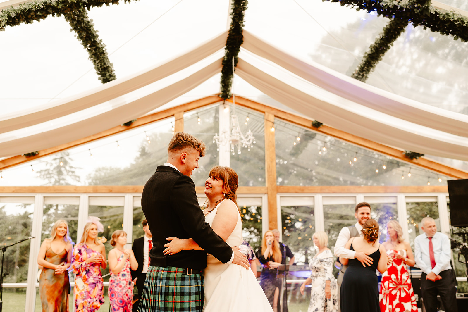Couple having their first dance at Elrick House Wedding Venue