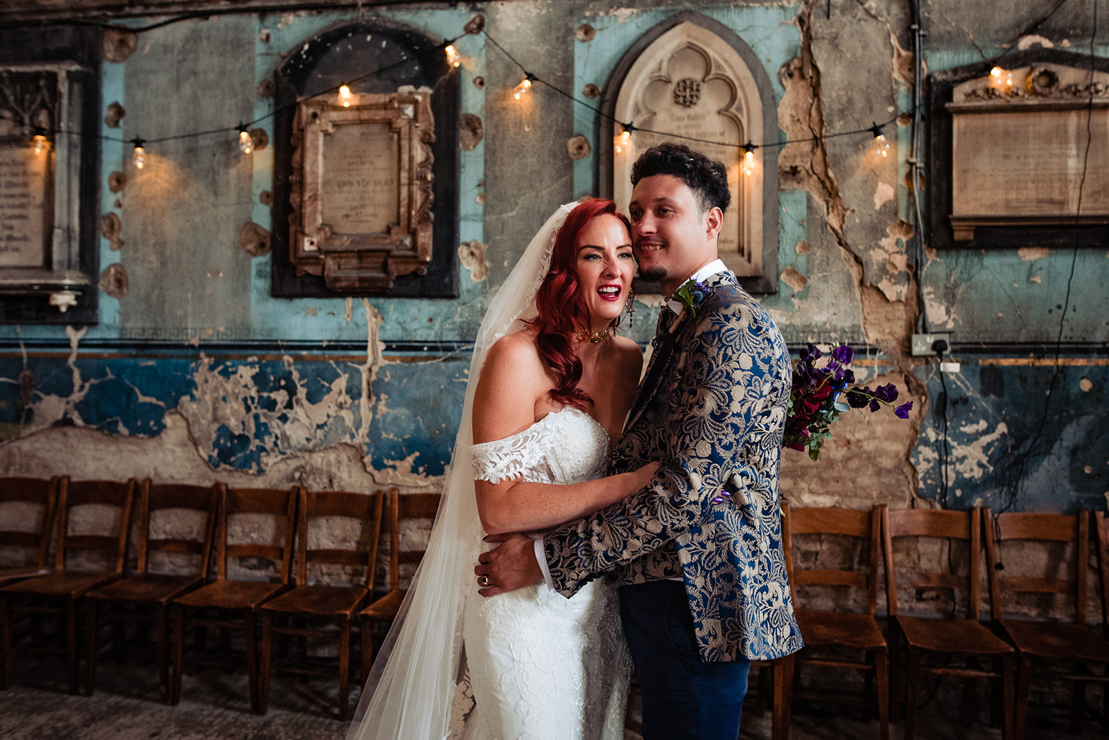 lovely portrait of the wedding couple at the Asylum Chapel in Peckham