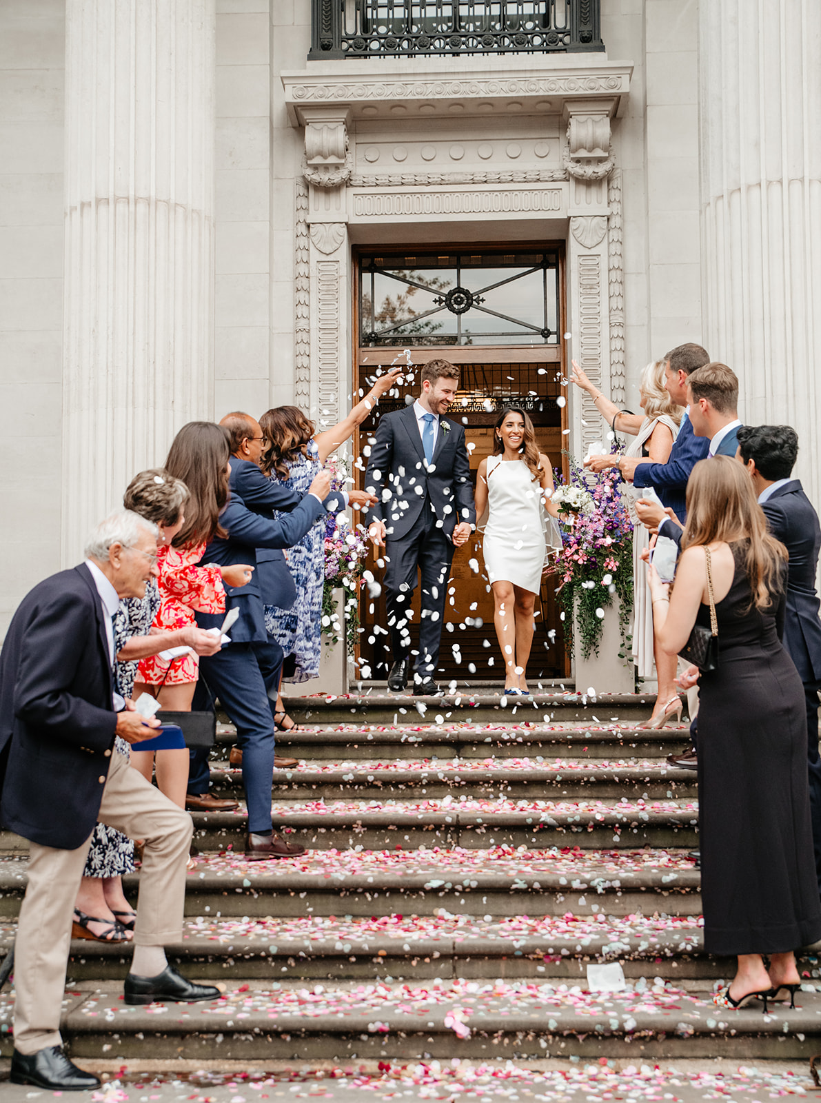 couple confetti shot at Old Marylebone Town Hall in London