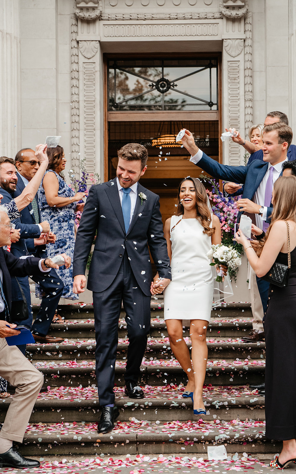 wedding couple's confetti shot at Old Marylebone Town Hall in London