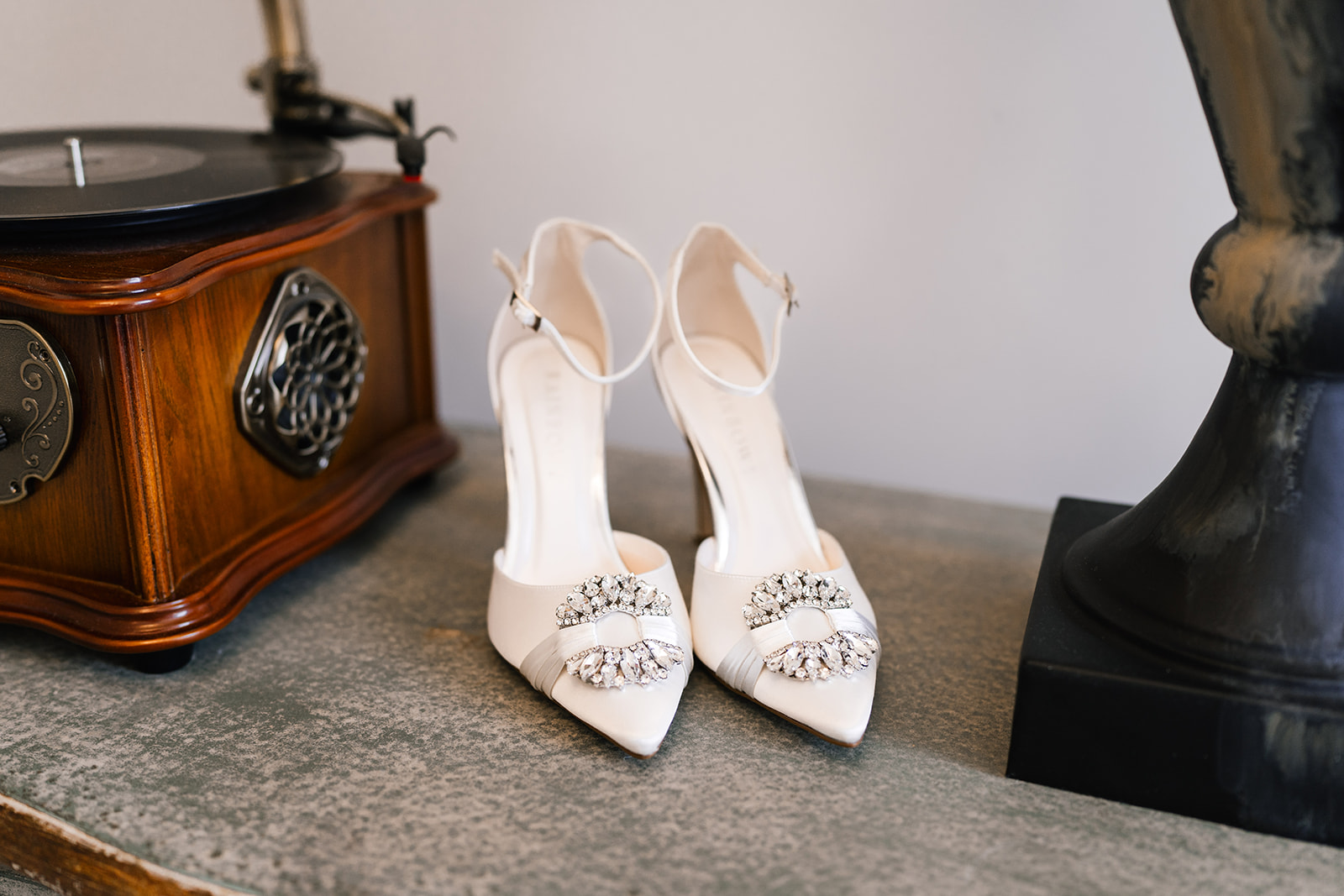 Wedding Details, white wedding shoes with diamond crystals