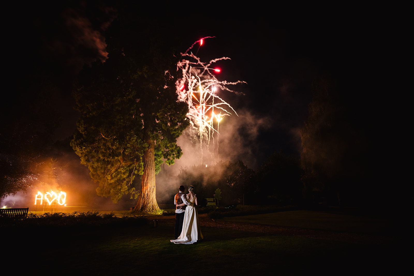 Wedding fireworks display stapleford park