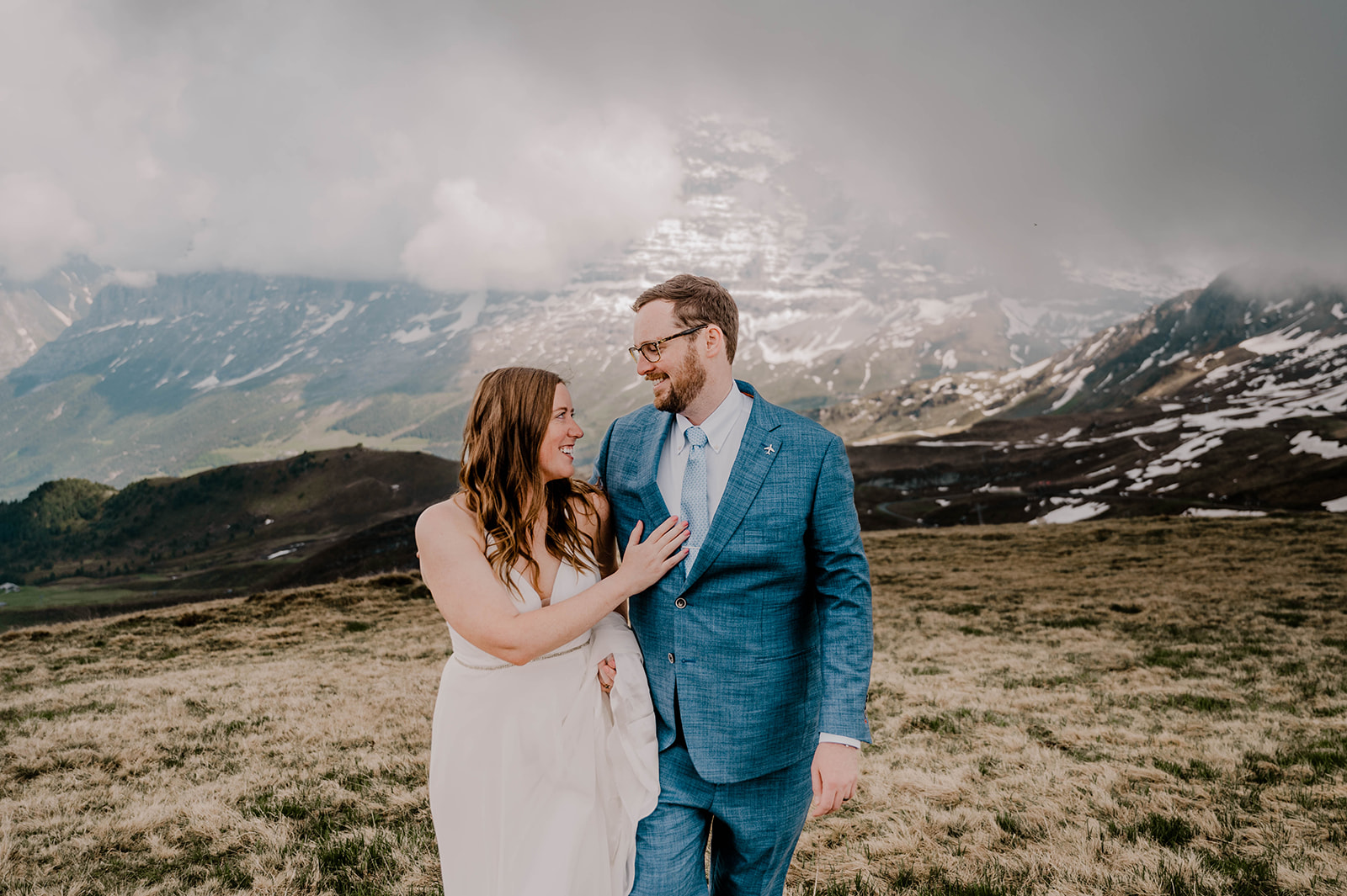 Bride and Groom Portrait above Lauterbrunnen, celebrating a commitment to love and adventuring together.