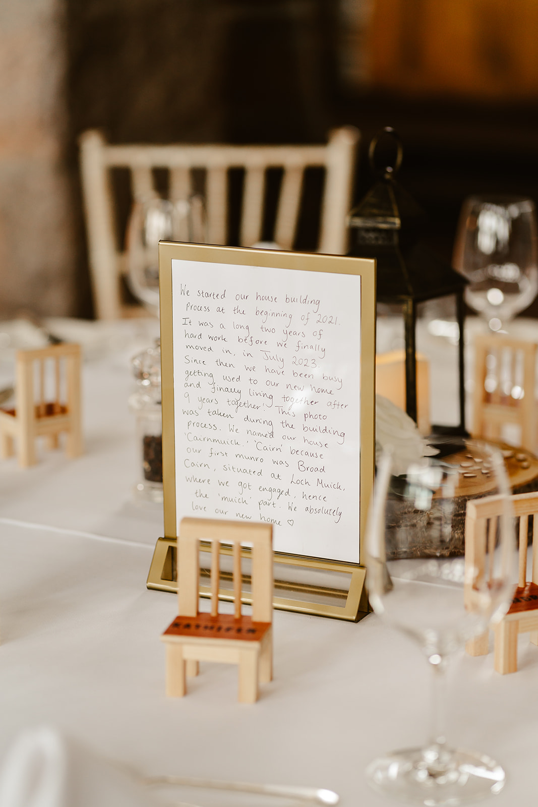 Personal details at wedding reception - there is an image with the meaning behind the image written on the back