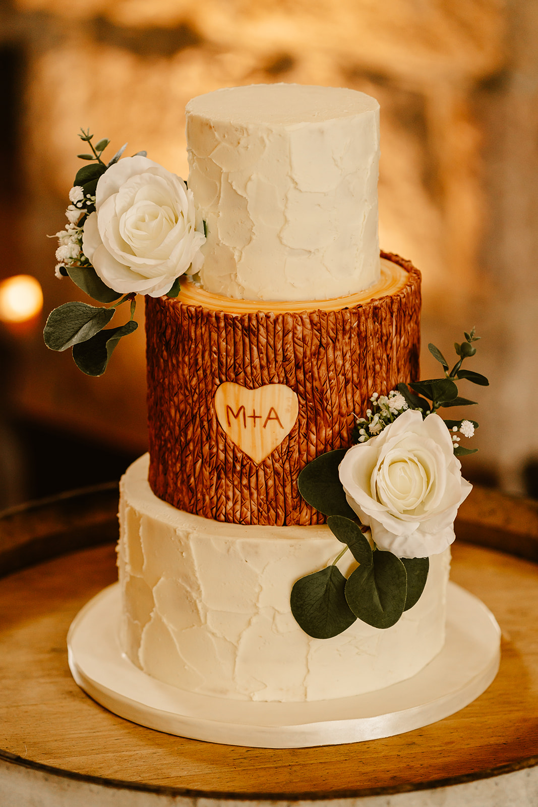 Woodland inspired three tier wedding cake