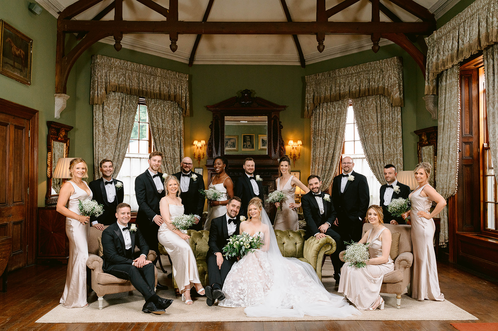 bridal party editorial style group photos at castle leslie in ireland