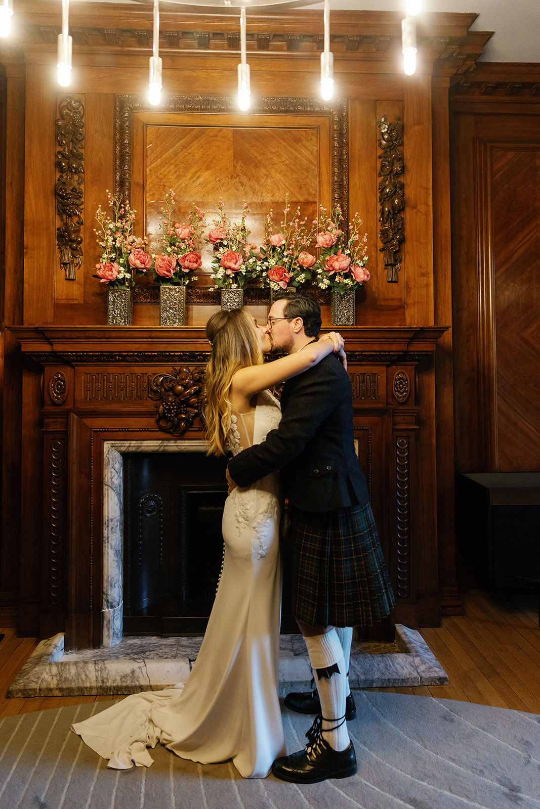 bride and groom kiss after the pronouncement