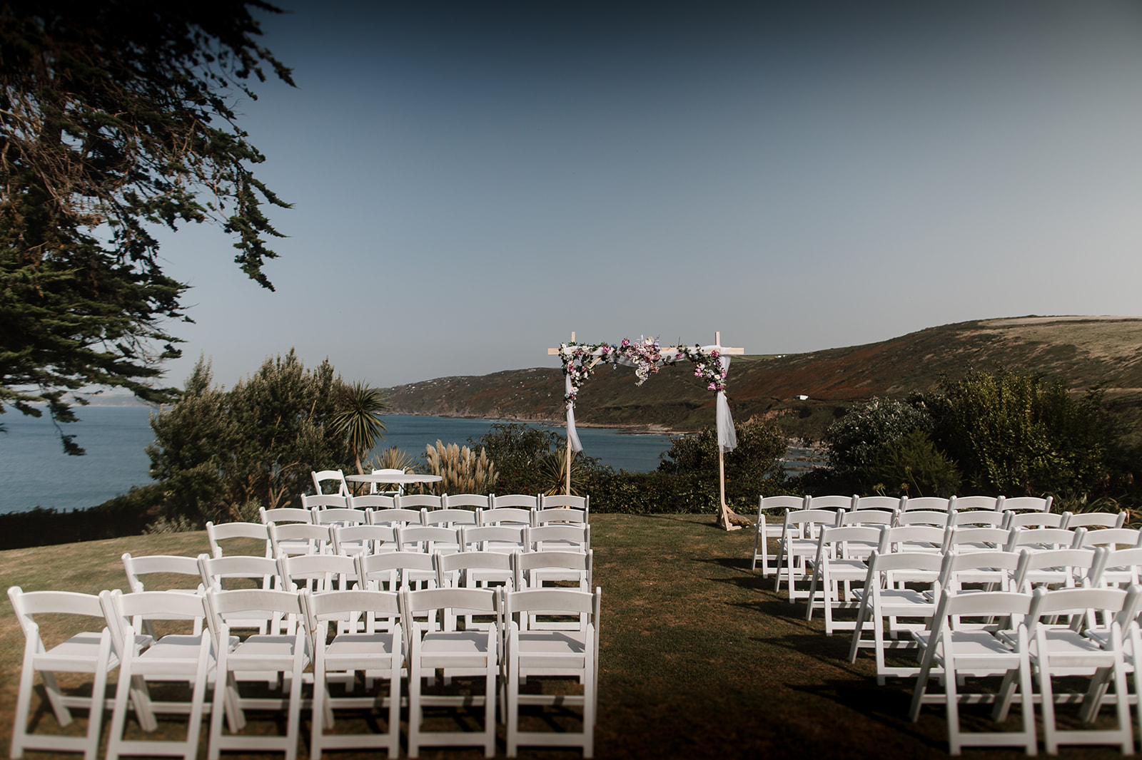 The outdoor ceremony area at Polhawn Fort Wedding Venue